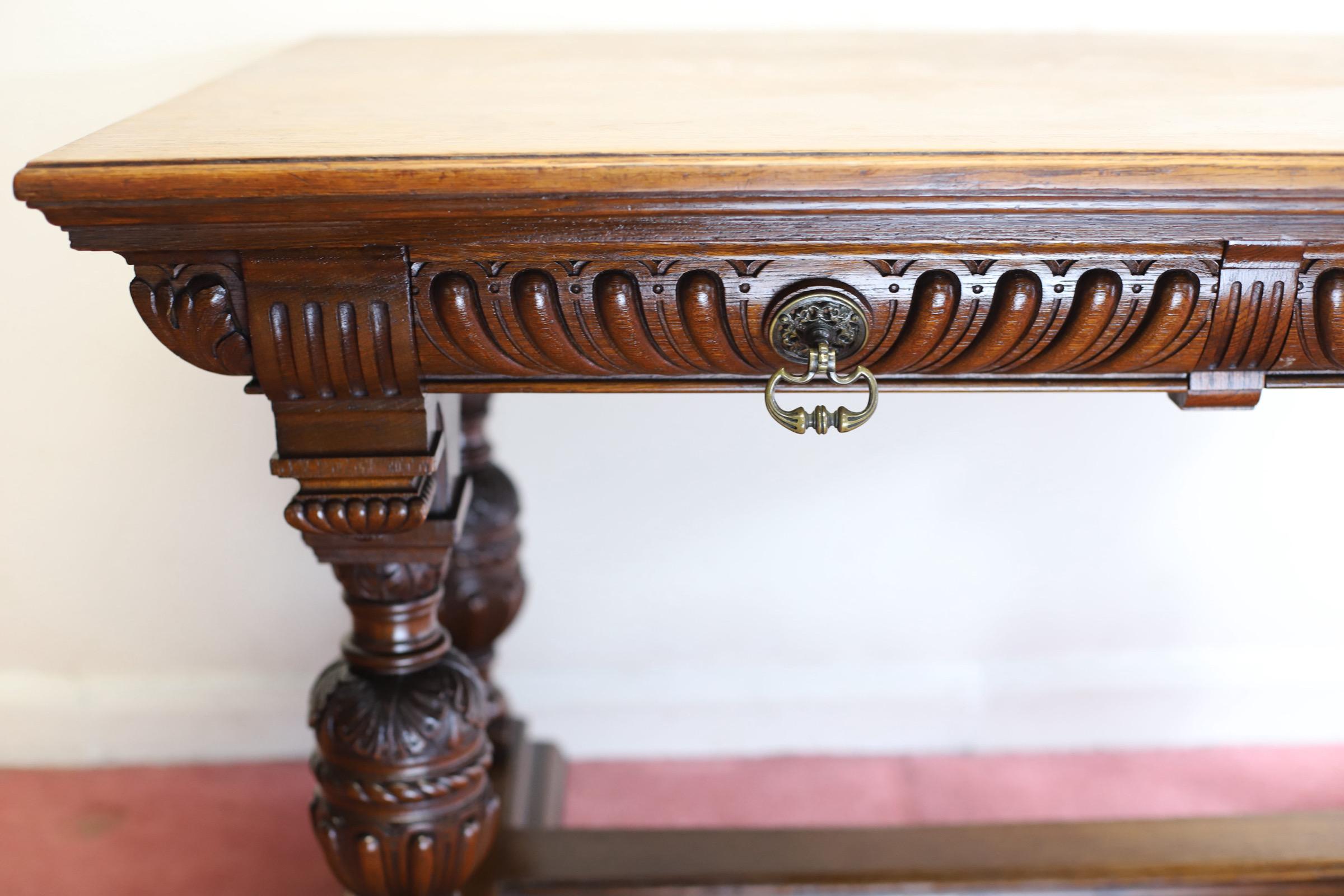 Gillows Of Lancaster Superb  Victorian Carved Oak Library Table For Sale 8