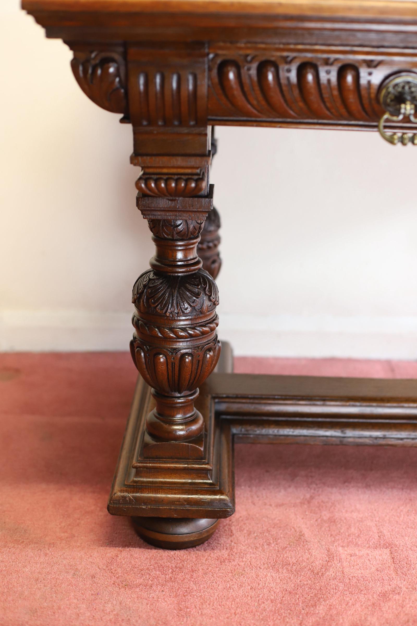 Gillows Of Lancaster Superb  Victorian Carved Oak Library Table For Sale 9