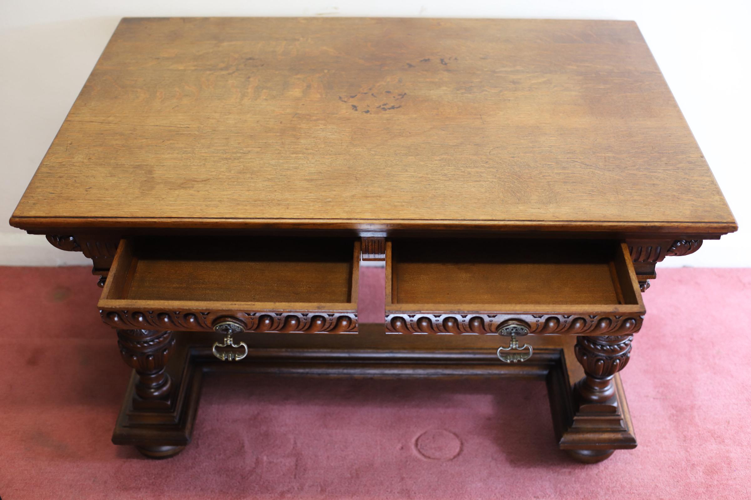 Gillows Of Lancaster Superb  Victorian Carved Oak Library Table For Sale 10