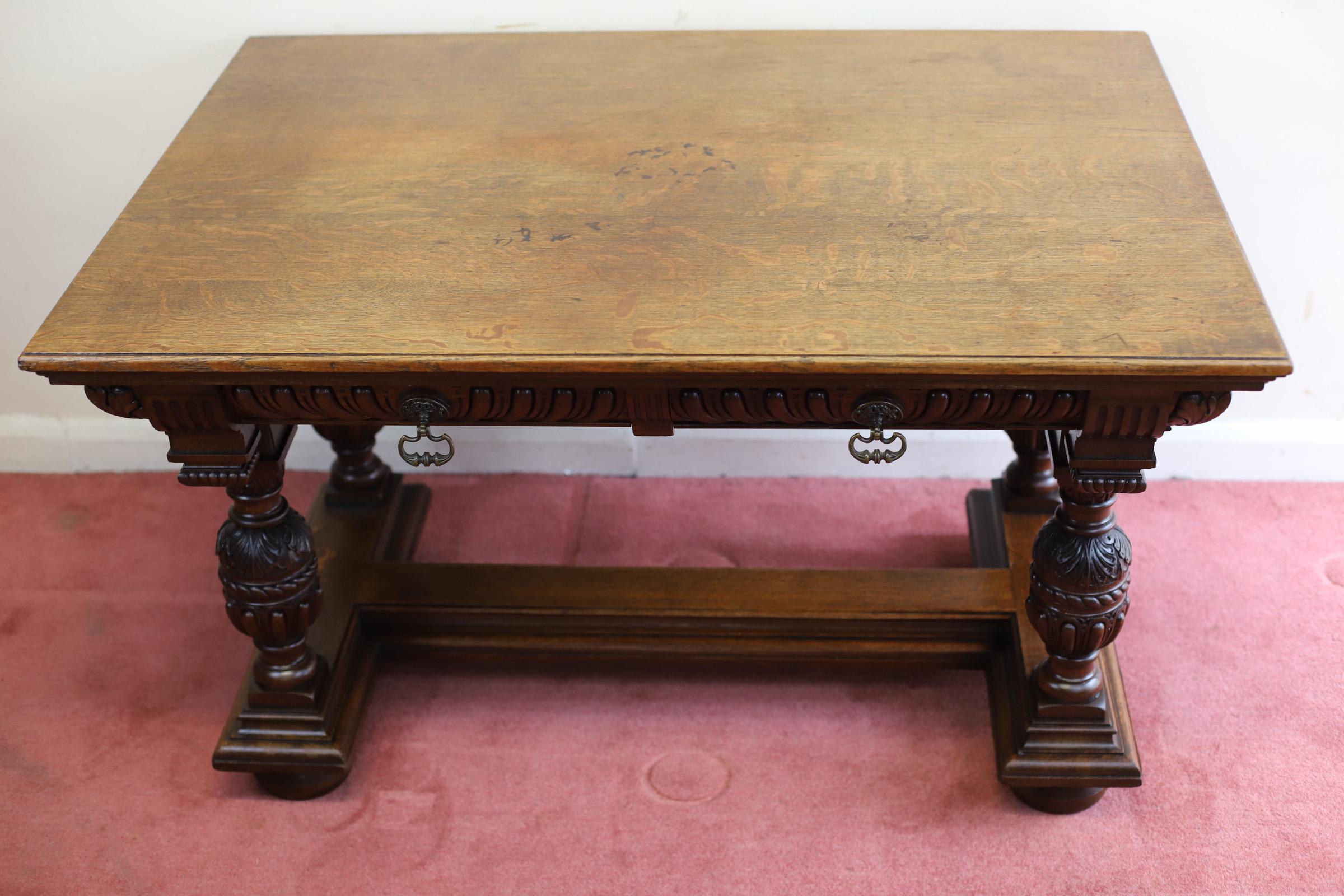 Elizabethan Gillows Of Lancaster Superb  Victorian Carved Oak Library Table For Sale