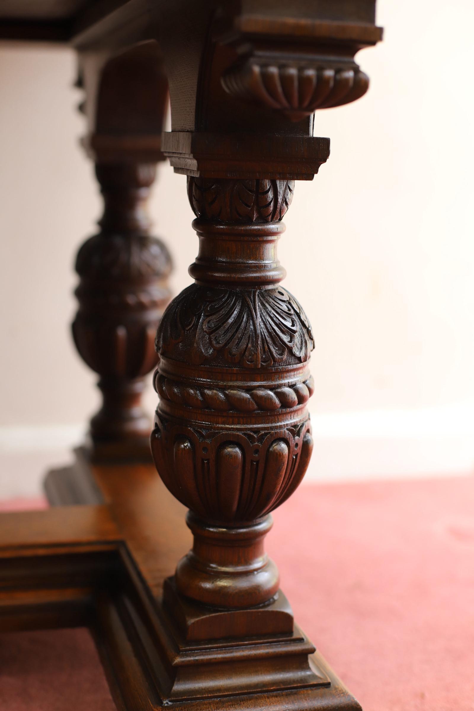 British Gillows Of Lancaster Superb  Victorian Carved Oak Library Table For Sale