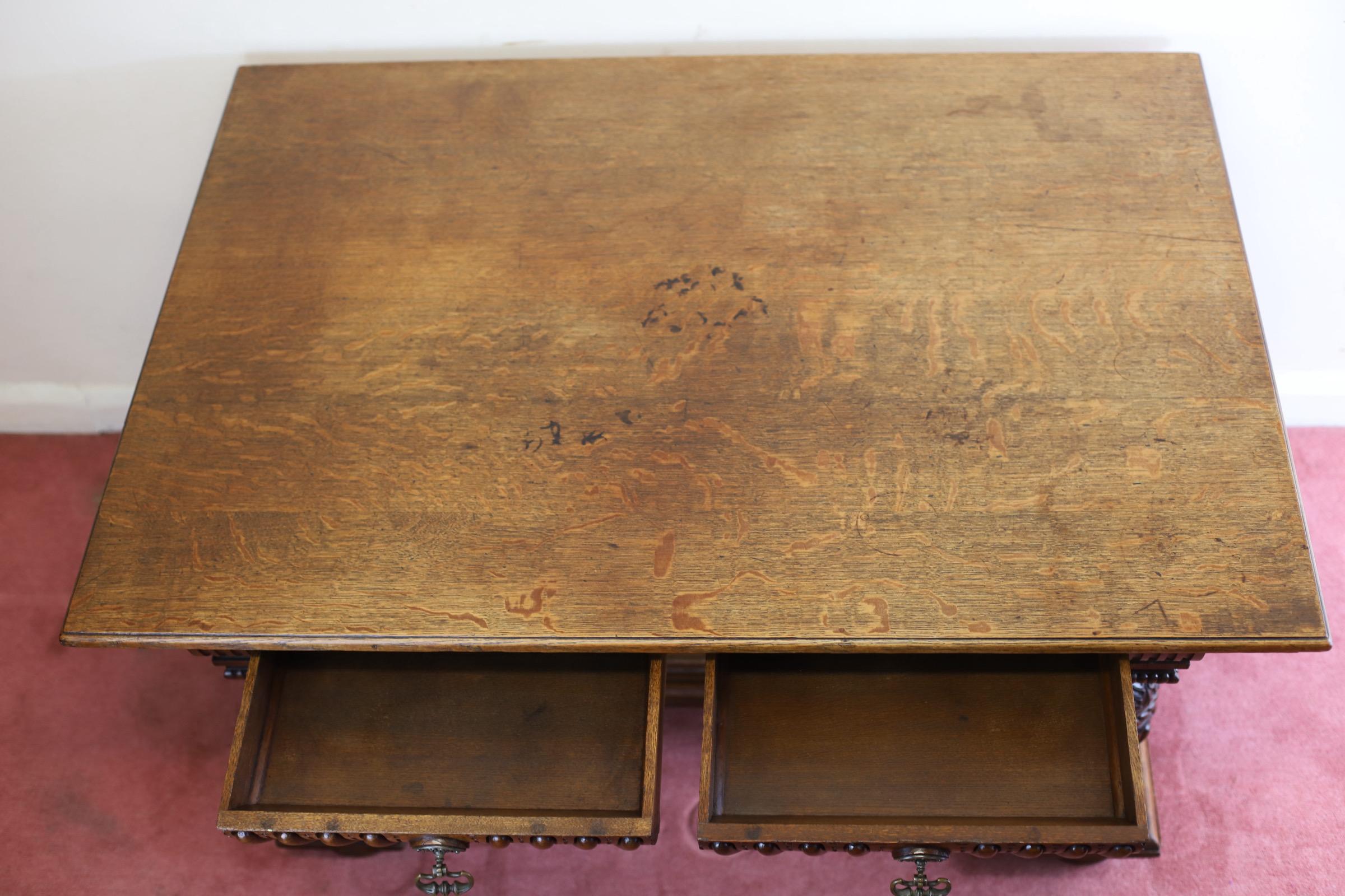 Gillows Of Lancaster Superb  Victorian Carved Oak Library Table For Sale 1