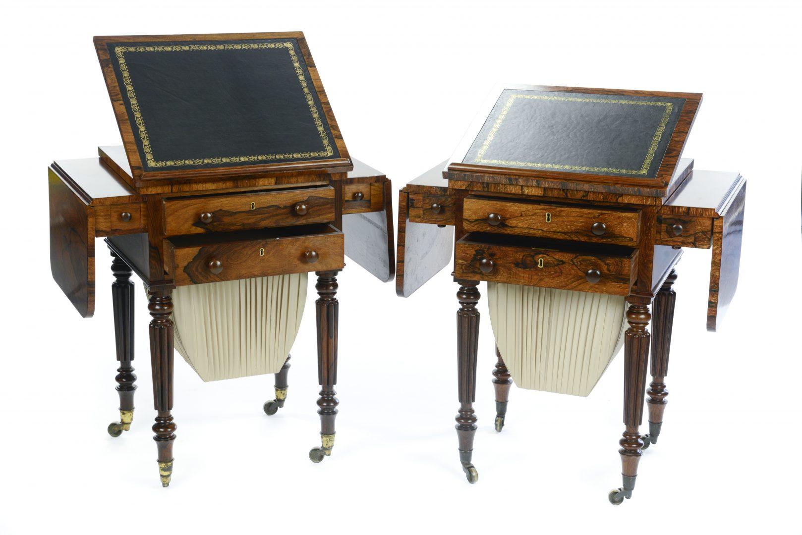 British Gillows of London and Lancaster a Matched Pair of Rosewood Worktables