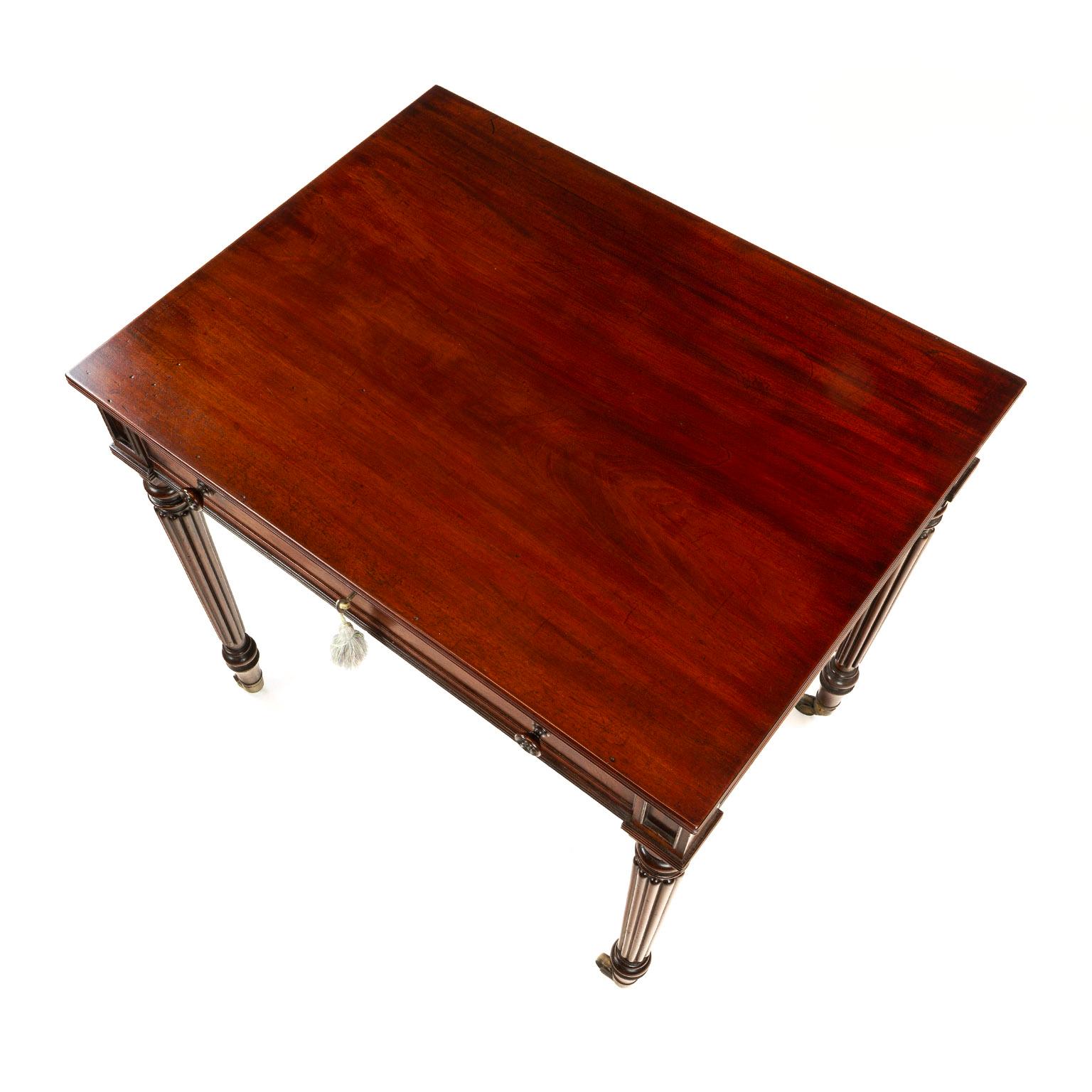 This writing table was produced for a number of years and was a very popular design, collectors tend to keep these writing tables as they show off the Classic Gillows lines but are also a very useful item to use. this item is signed Gillows