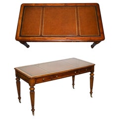 GILLOWS STYLE WRITING TABLE DESK WITH INLAiD BROWN LEATHER TOP 20TH CENTURY