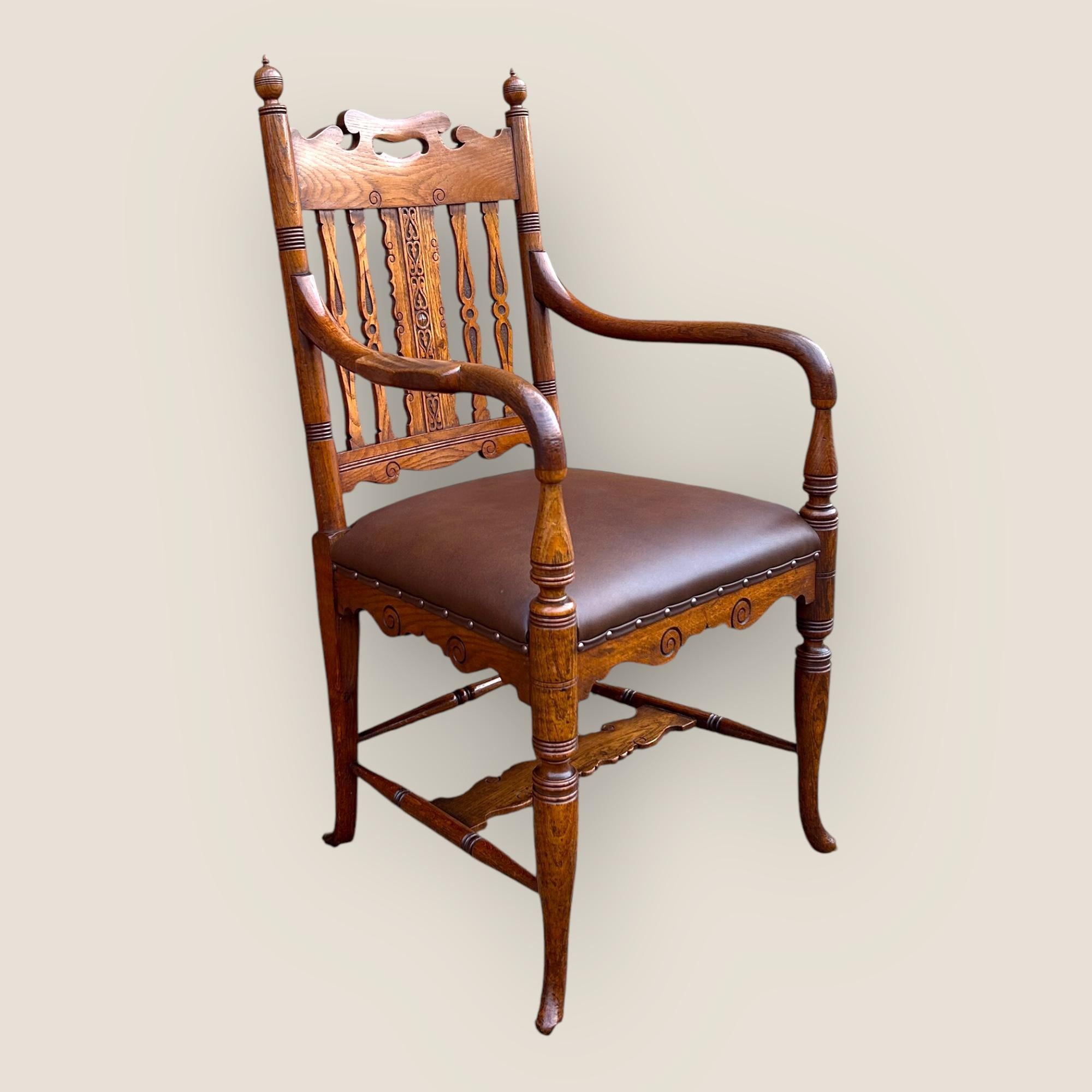 British Gillows Victorian Oak Desk Chair attributed to Bruce James Talbert For Sale