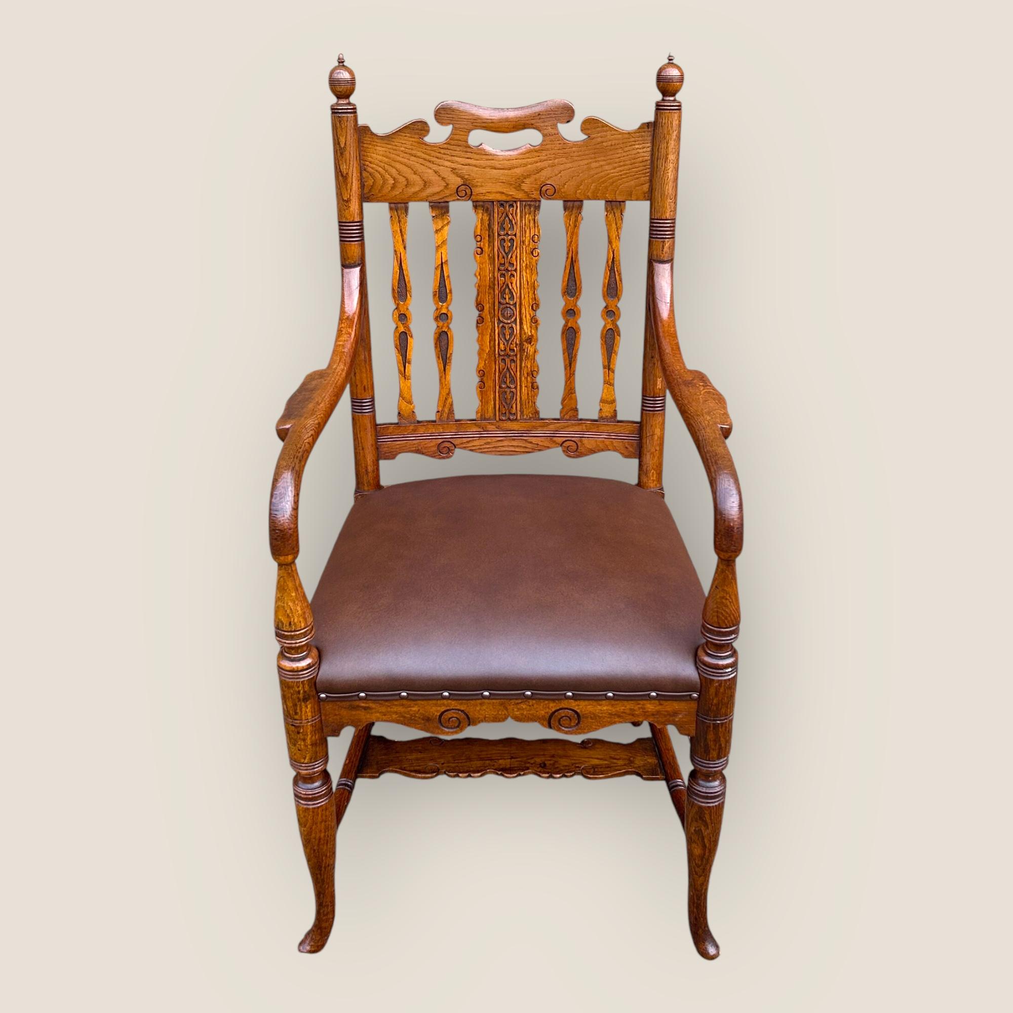 Carved Gillows Victorian Oak Desk Chair attributed to Bruce James Talbert For Sale