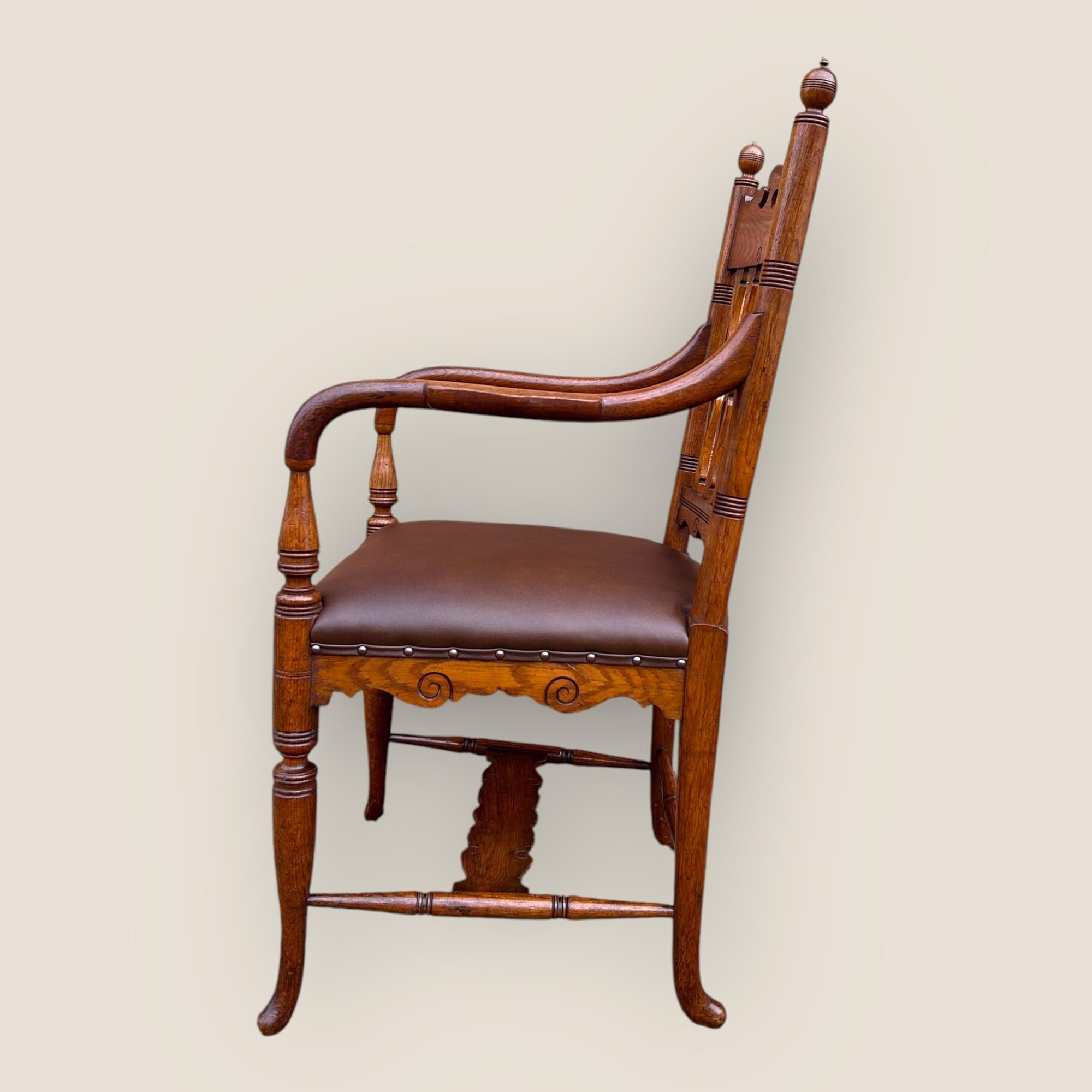 19th Century Gillows Victorian Oak Desk Chair attributed to Bruce James Talbert For Sale