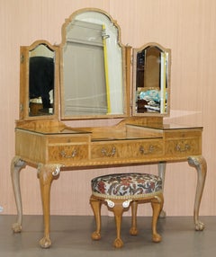 Gillows Vintage Dressing Table & Stool Ornate Claw & Ball Feet Part of Suite
