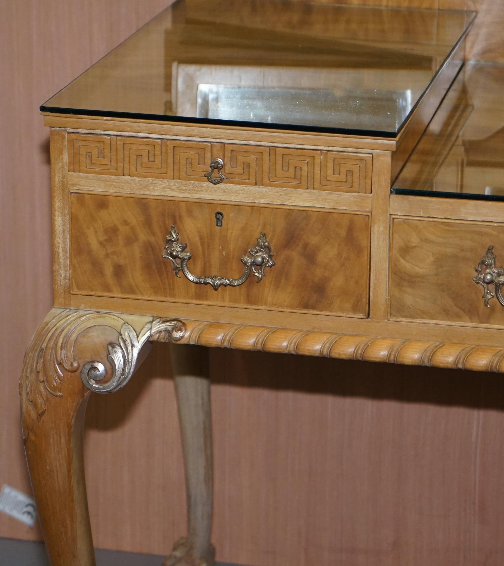 Hand-Crafted Gillows Vintage Dressing Table & Stool Ornate Claw & Ball Feet Part of Suite