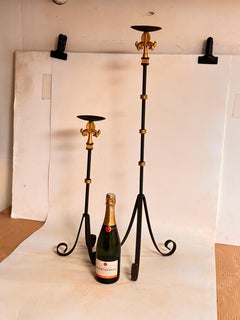 Gillt Iron Candle Holders or Candlesticks Black and Gold  France 1970 Set of 2