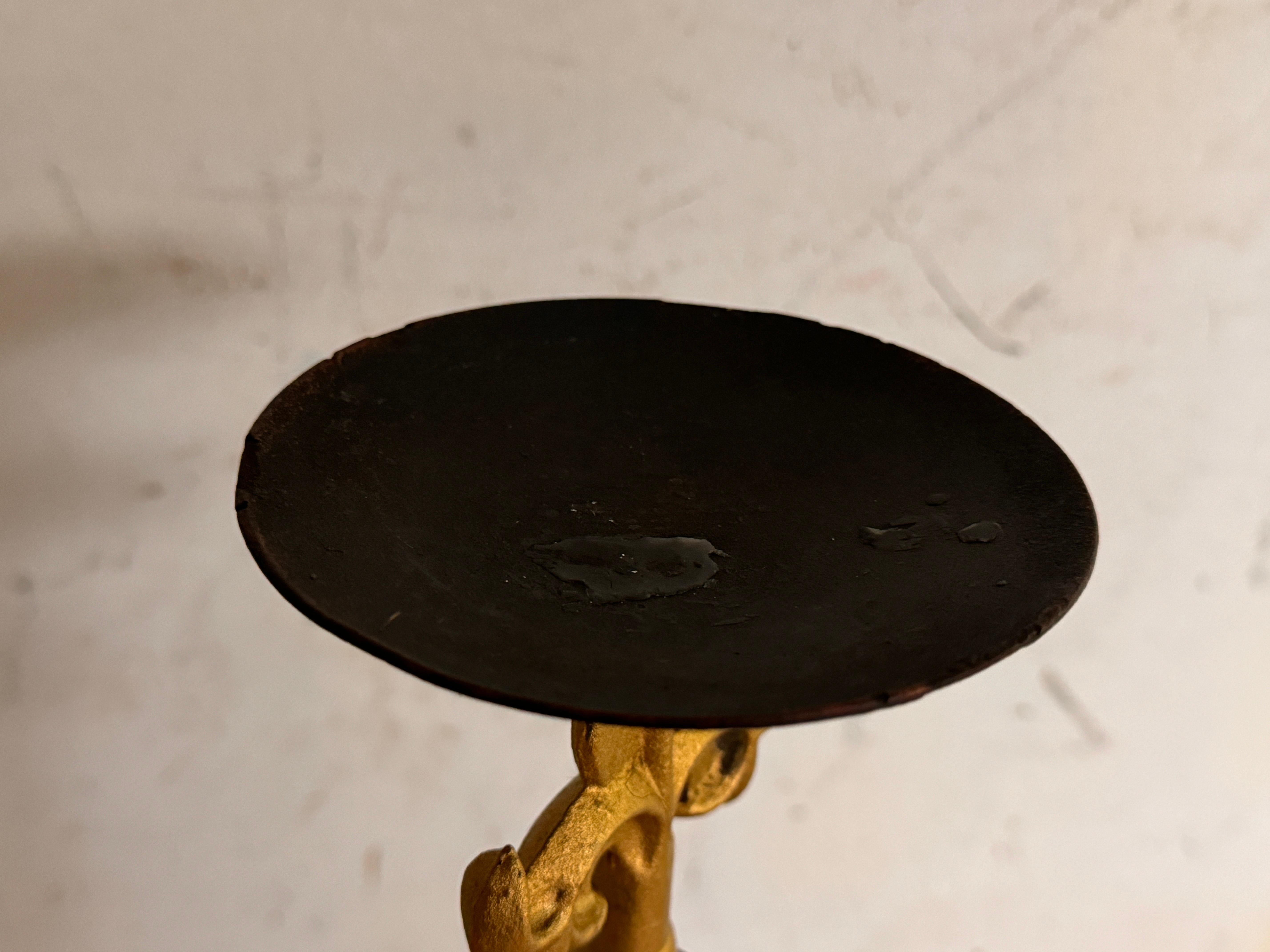 Gillt Iron Candle Holders or Candlesticks Black and Gold  France 1970 Set of 2 In Good Condition For Sale In Auribeau sur Siagne, FR