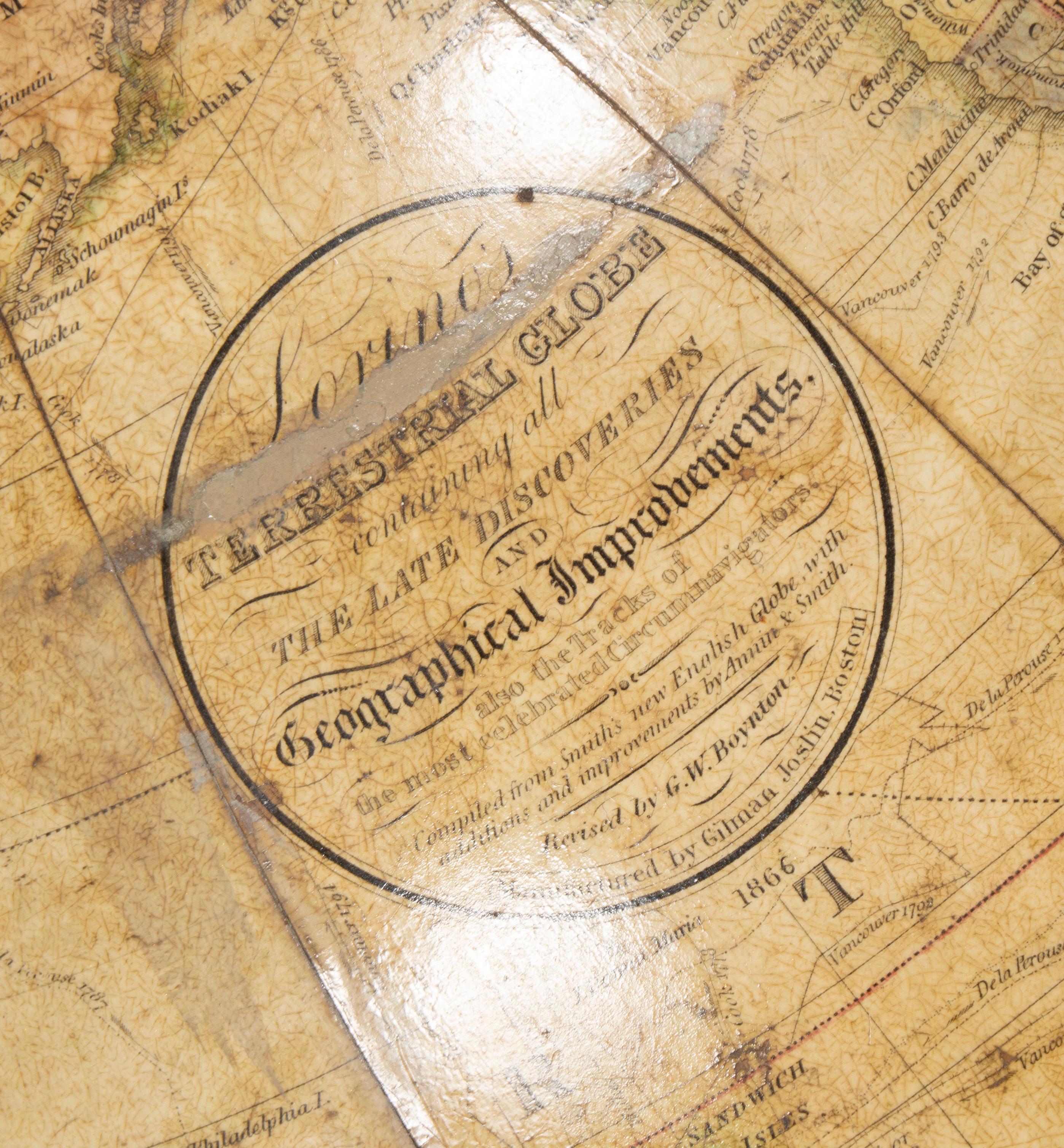 19th Century Gilman Joslin Terrestrial Table Globe