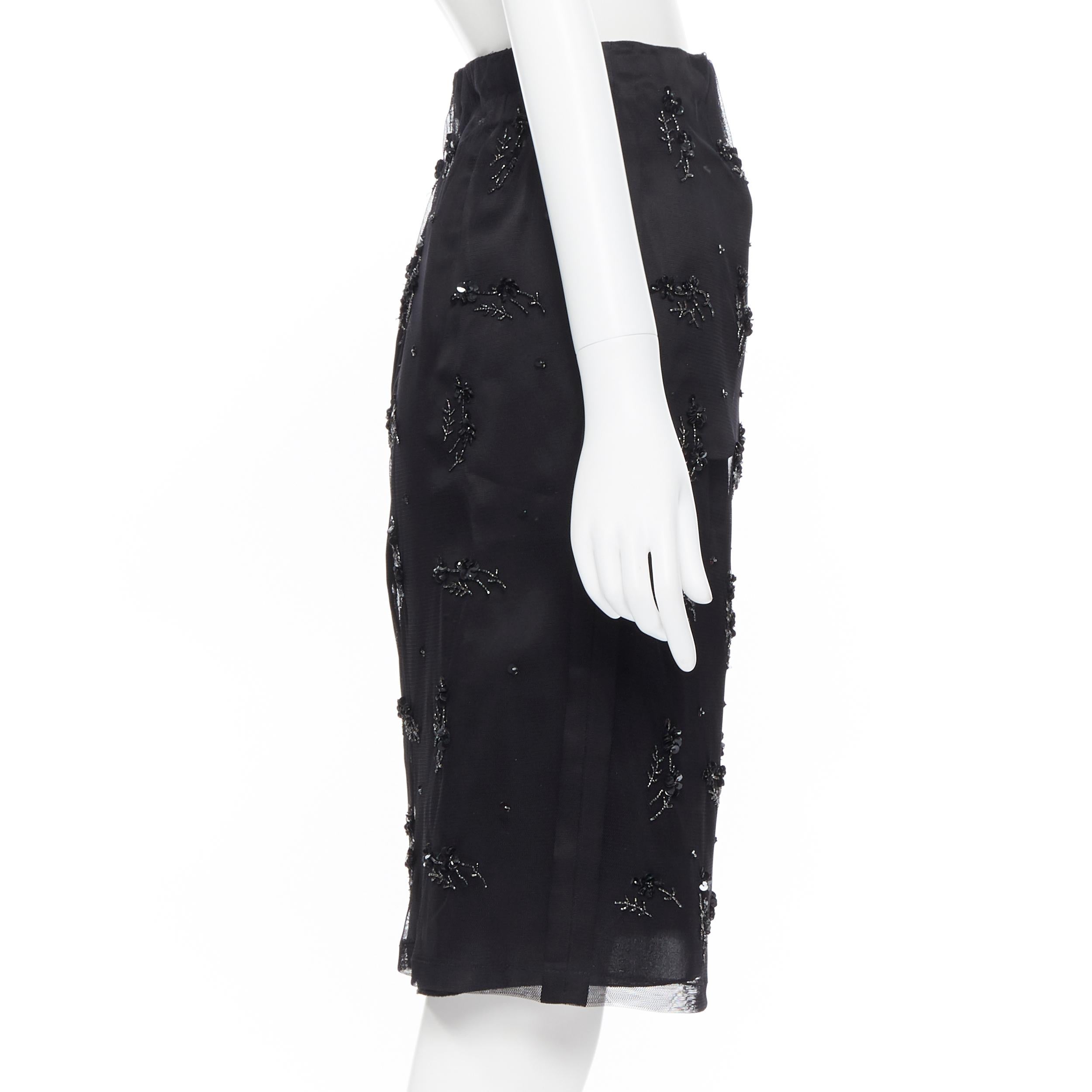 GILMAR black sequins bead embellished mesh layered knee length skirt IT38 25
