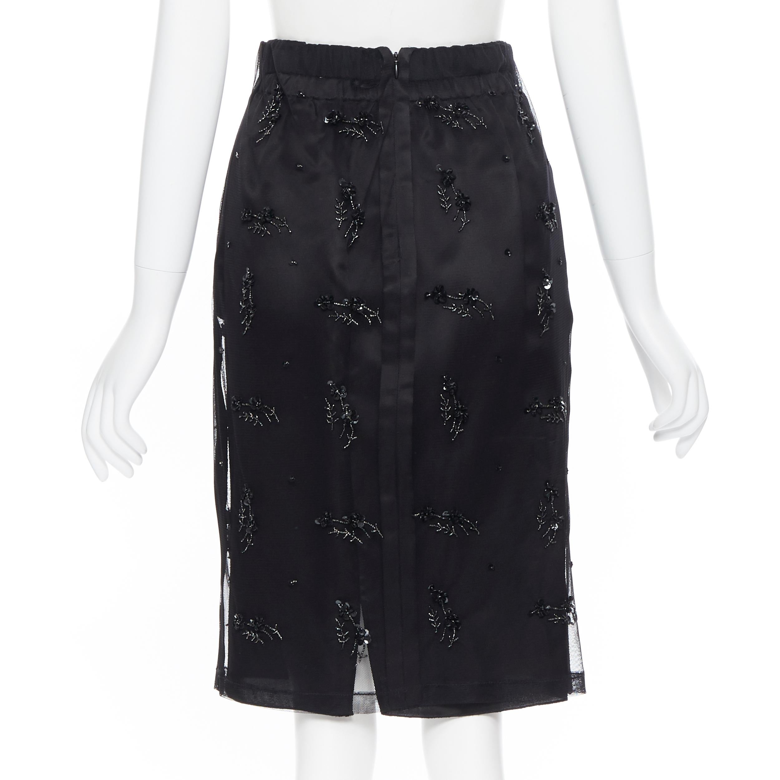 Women's GILMAR black sequins bead embellished mesh layered knee length skirt IT38 25