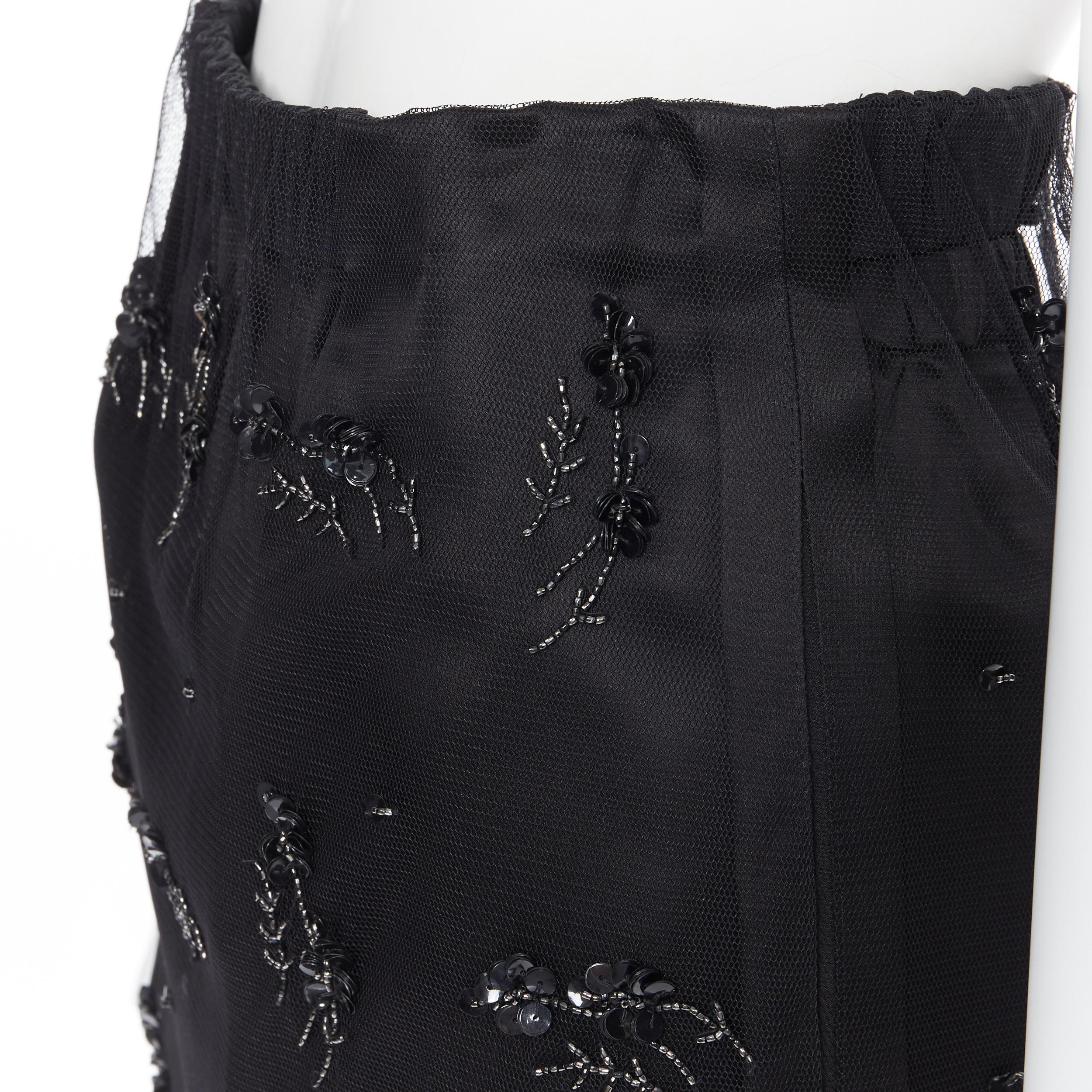 GILMAR black sequins bead embellished mesh layered knee length skirt IT38 25