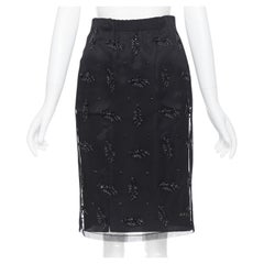 GILMAR black sequins bead embellished mesh layered knee length skirt IT38 25"