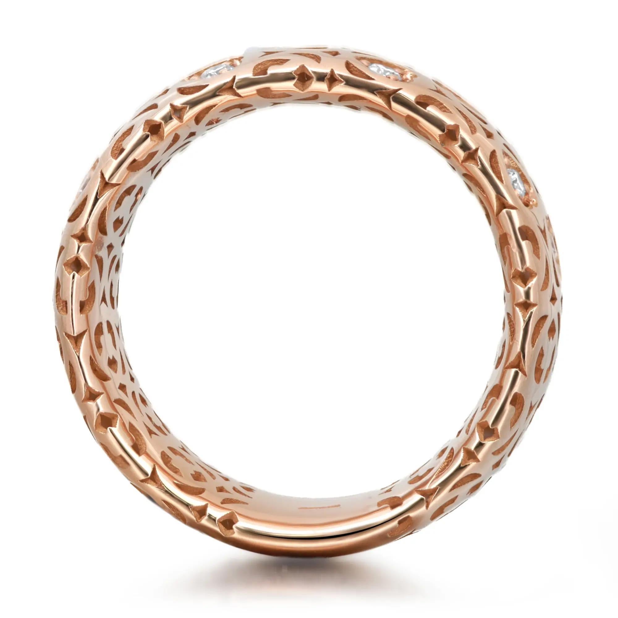 Modern Giloro Diamond Cut Out Wide Band Ring 18K Rose Gold 0.20Cttw Size 6.5