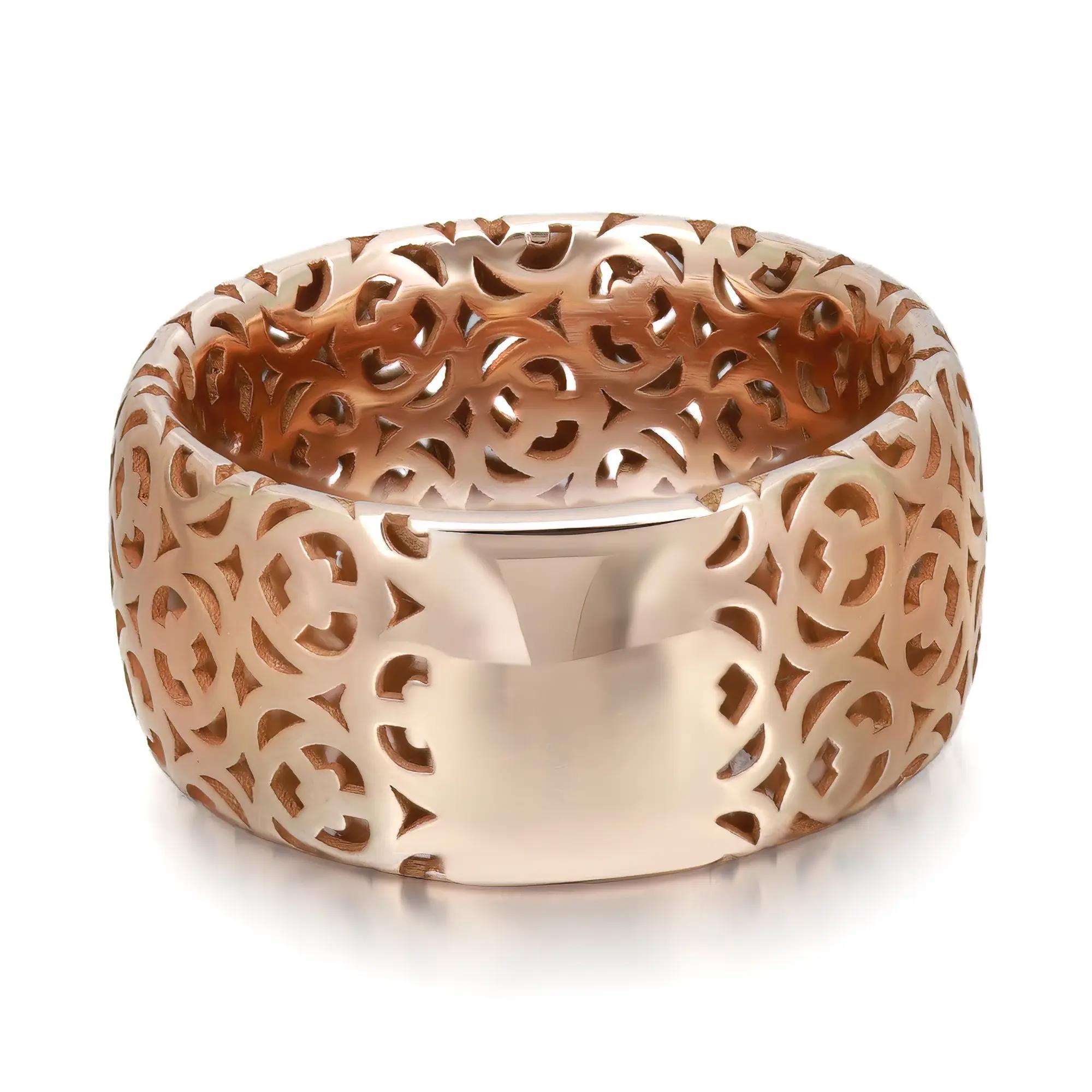 Round Cut Giloro Diamond Cut Out Wide Band Ring 18K Rose Gold 0.20Cttw Size 6.5