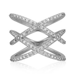 Giloro Round Diamond Crisscross Open Band Ring 18K White Gold 0.64Cttw Size 6