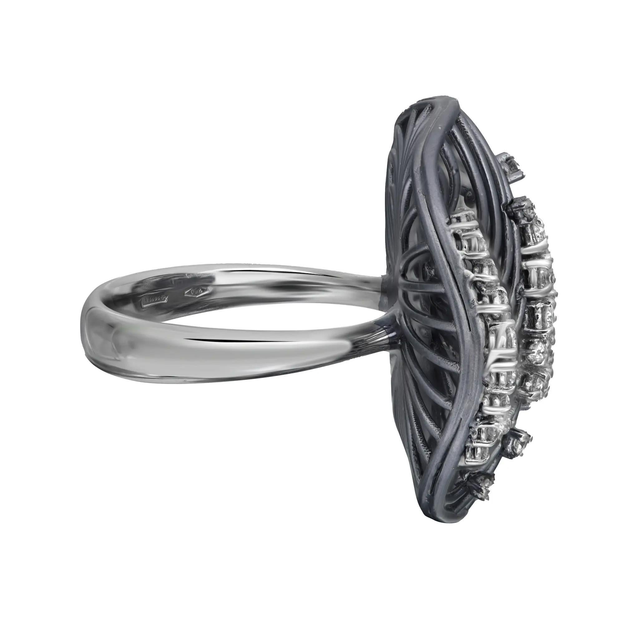 Round Cut Giloro Round Diamond Wire Cocktail Ring 18K Coated White Gold 0.59 Cttw Size 7 For Sale
