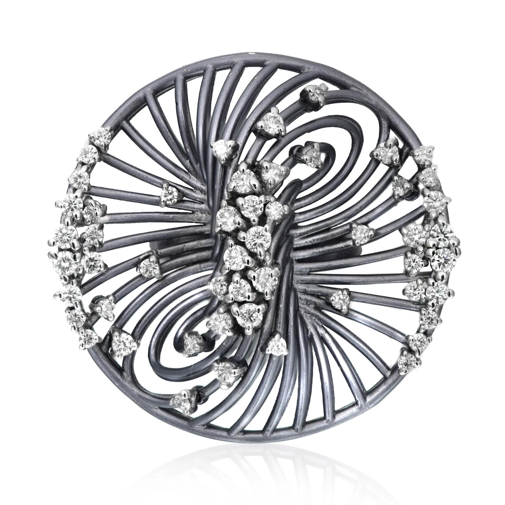 Giloro Round Diamond Wire Cocktail Ring 18K Coated White Gold 0.59 Cttw Size 7