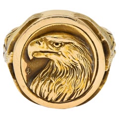 Gilroy Roberts 1977 US Franklin Mint 14K Gold Golden Eagle Vintage Signet Ring