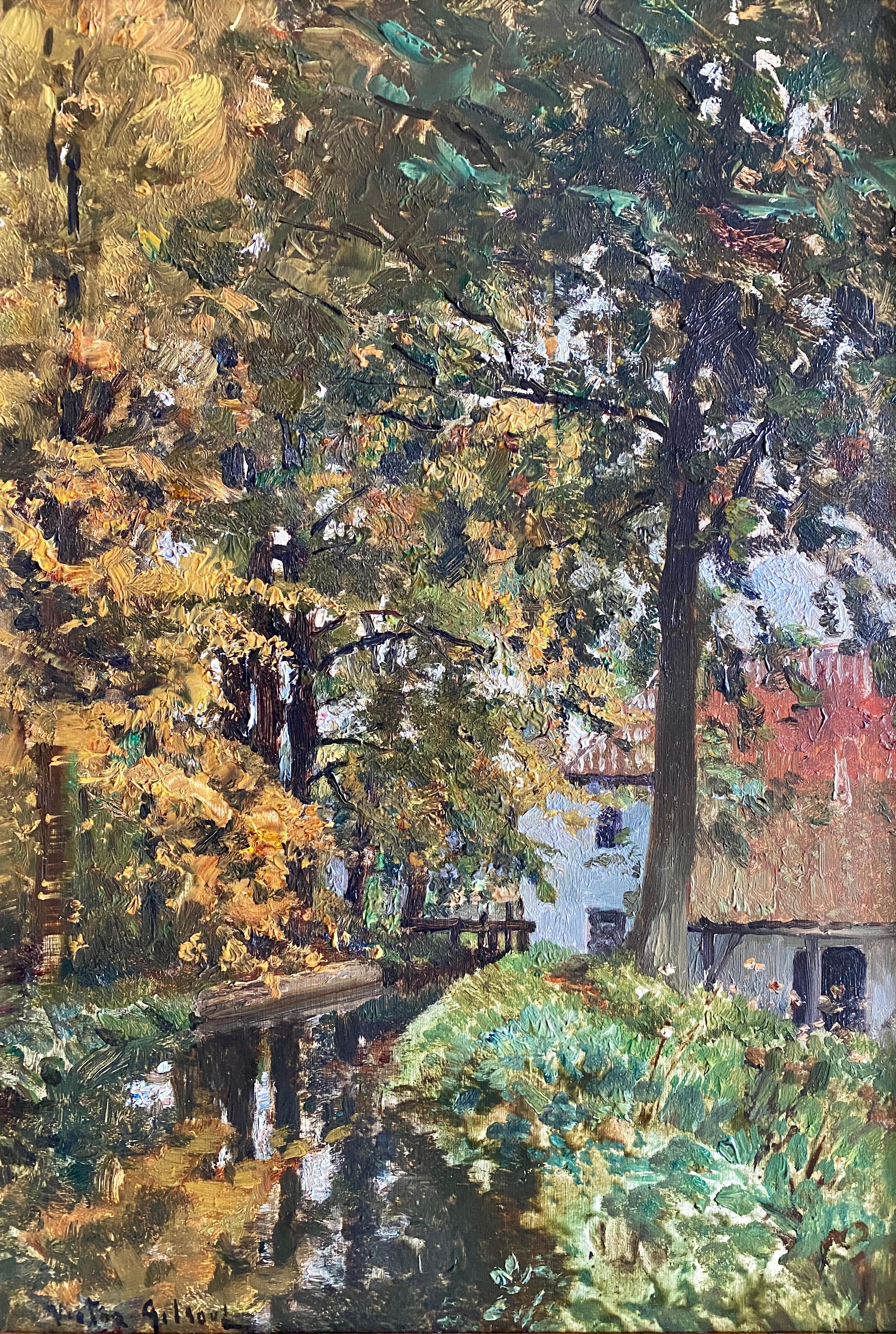 Le long de la rivière, Victor Gilsoul, Bruxelles 1867 - 1943, Peintre belge - Painting de Gilsoul Victor