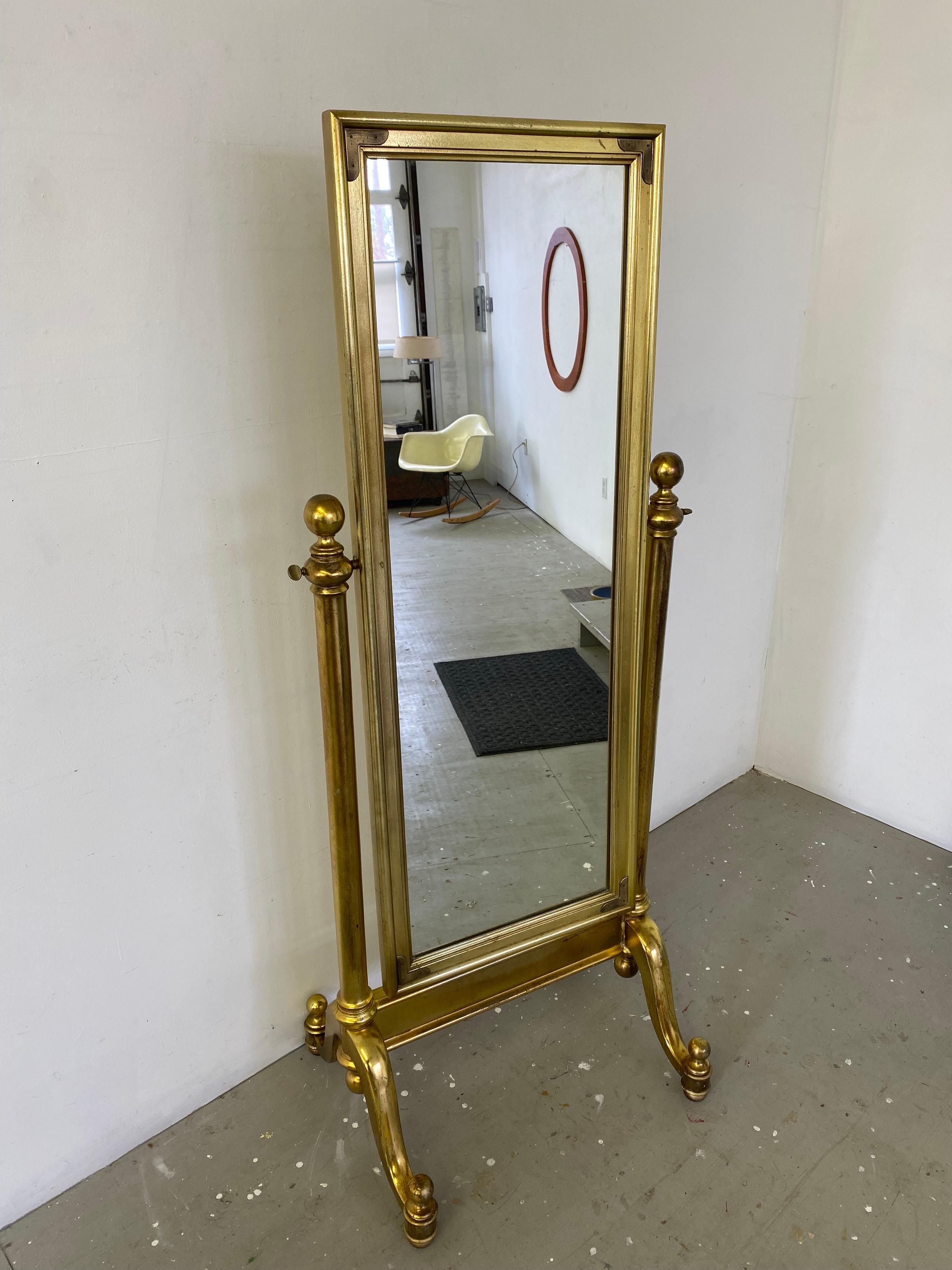 Gilt 1970’s Wood Cheval Mirror In Good Condition In Philadelphia, PA