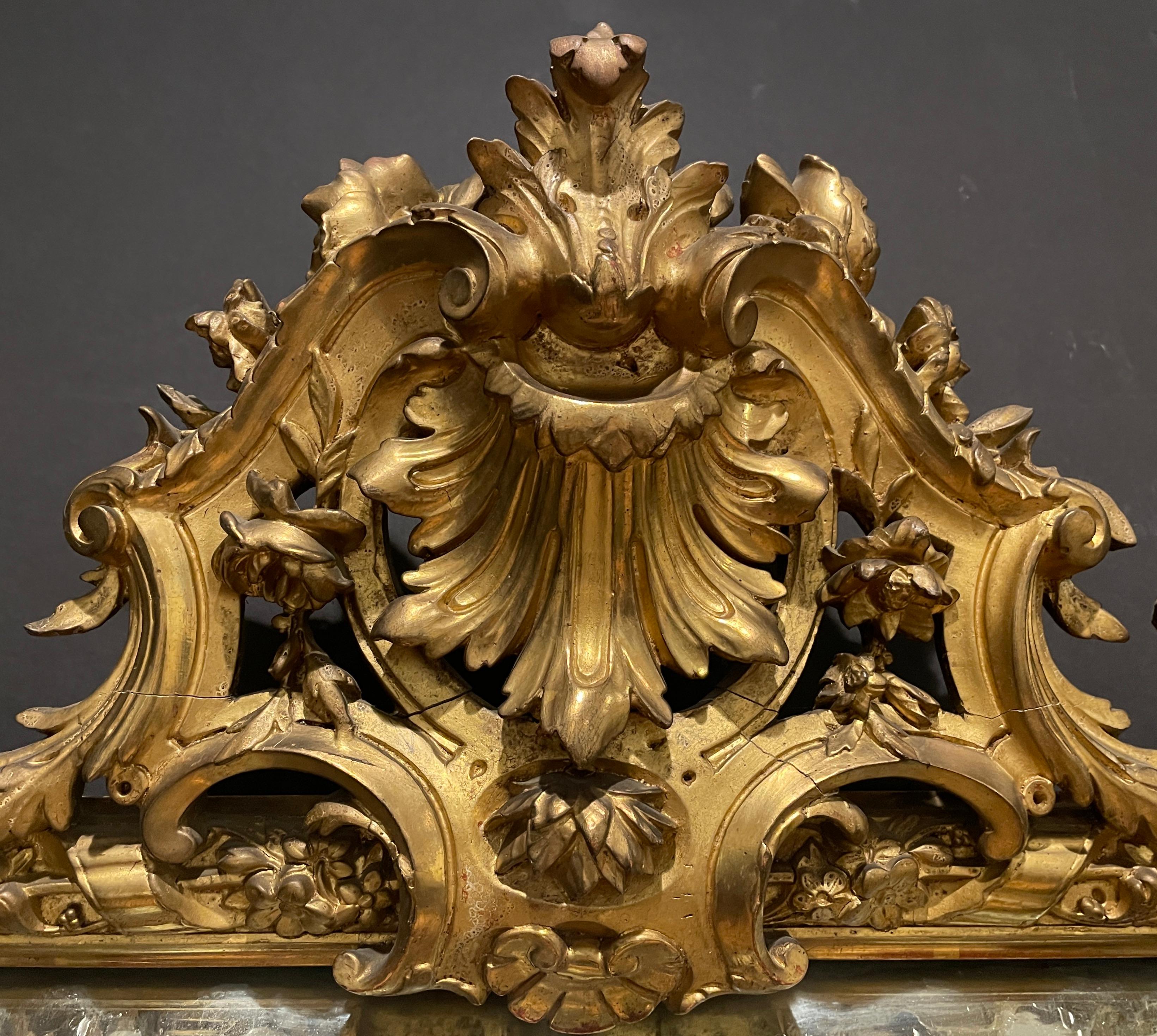 Carved Gilt 19th Century Marginal Octangular Mirror For Sale