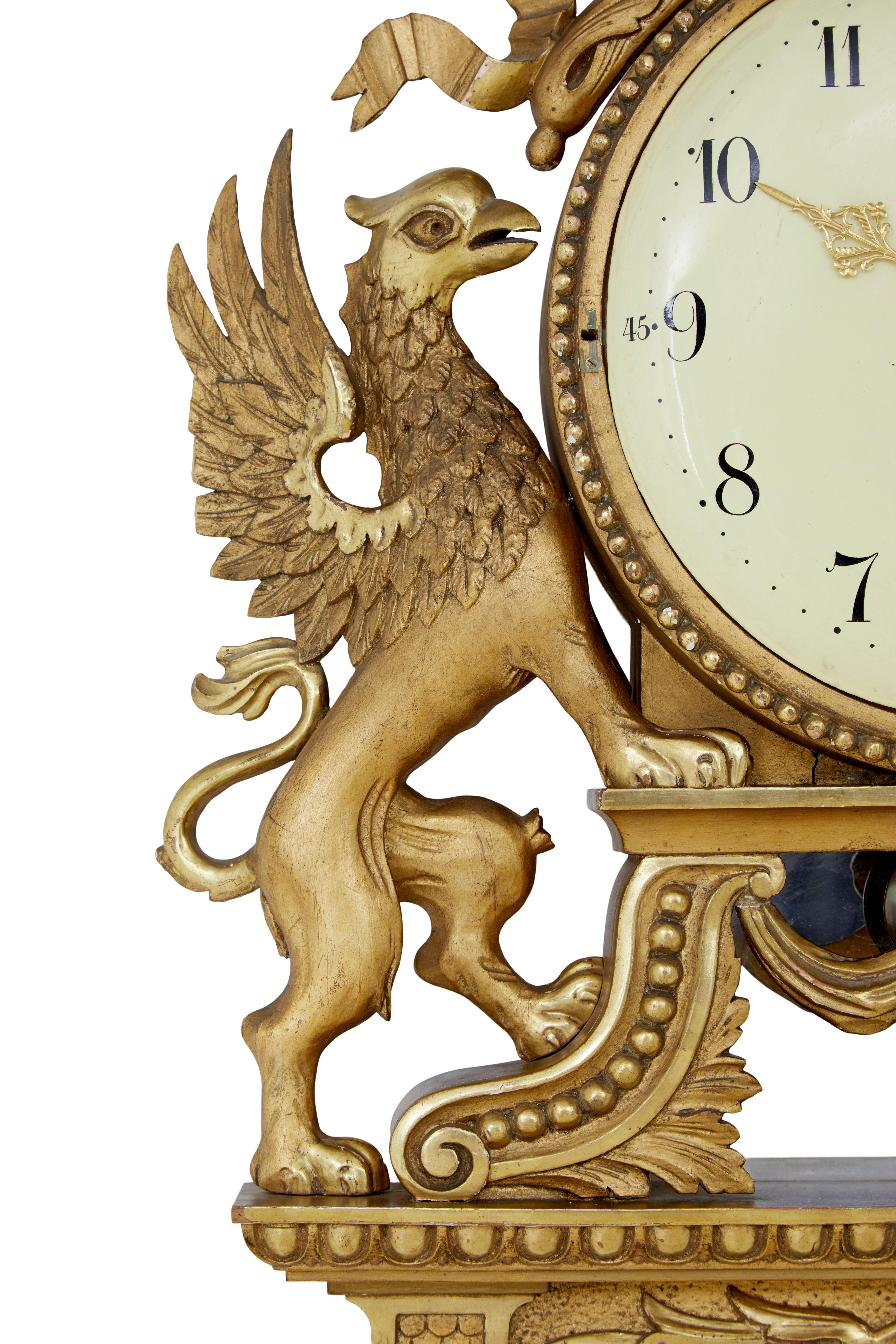Gilt 19th century Swedish wall clock by Engstrom In Good Condition In Debenham, Suffolk