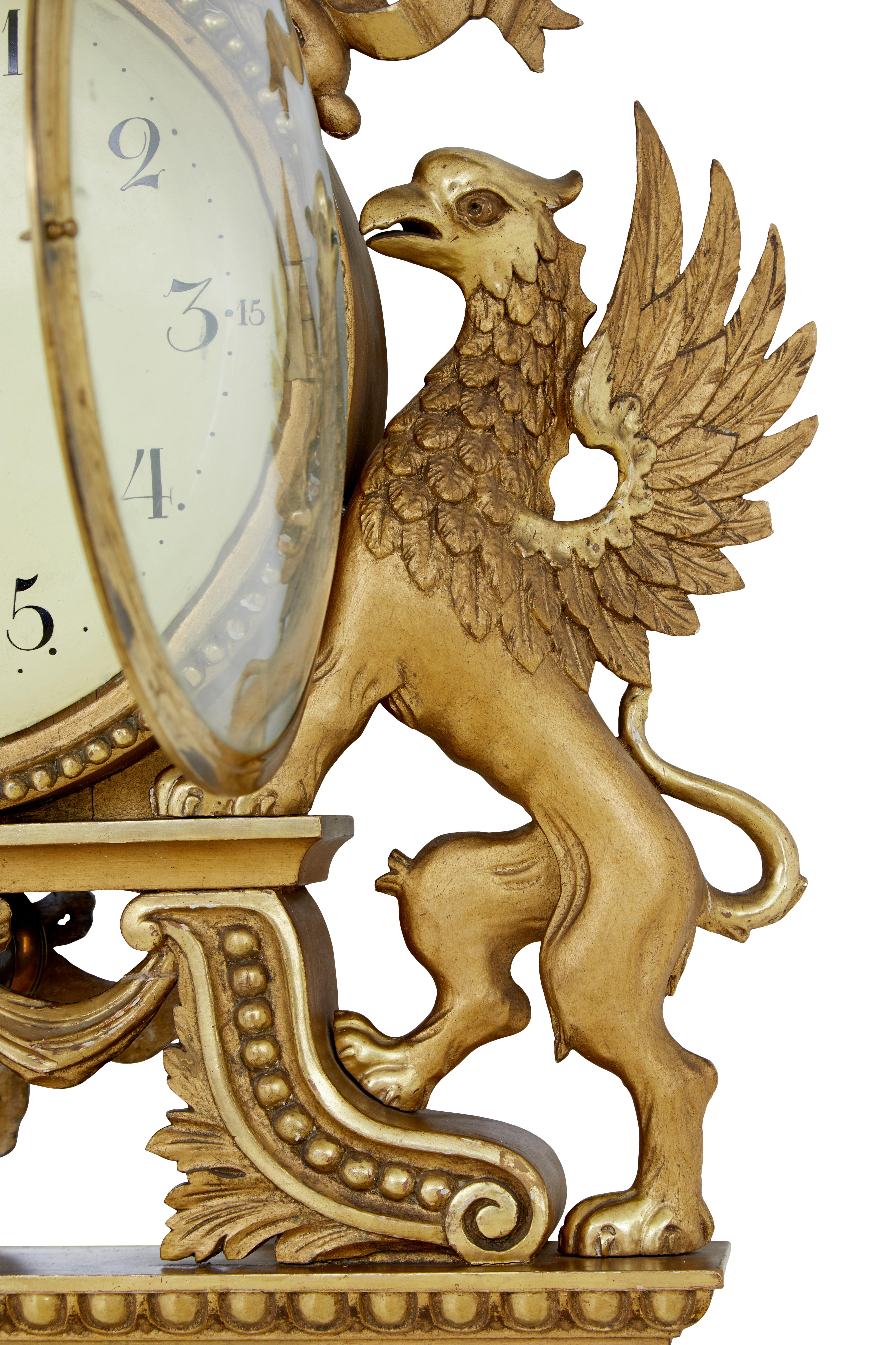 19th Century Gilt 19th century Swedish wall clock by Engstrom