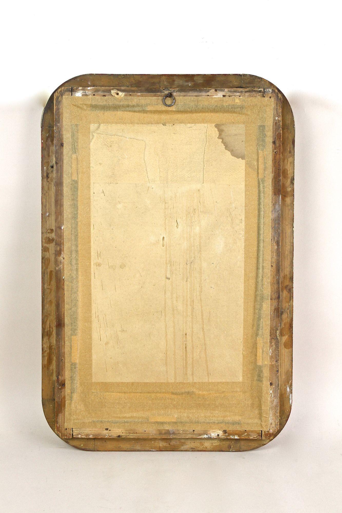 Miroir mural doré du 19ème siècle avec clous de stuc, coins arrondis, vers 1840 en vente 12