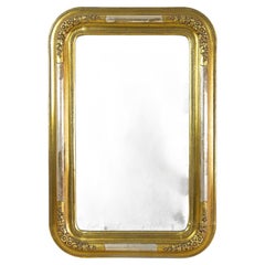 Antique Gilt 19th Century Wall Mirror with Stucco Works, Rounded Corners, AT ca. 1840