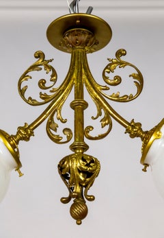 Gilt Acanthus Curl Art Nouveau 2-Light Fixture W/ Globe Shades