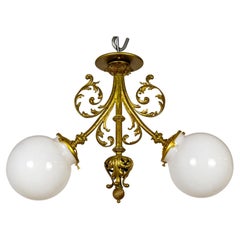 Gilt Acanthus Curl Art Nouveau 2-Light Fixture W/ Globe Shades