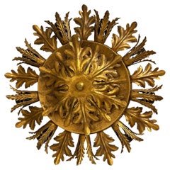 Gilt Acanthus Leafs 9 Light Tole Hollywood Regency Flush Mount, Banci Italy