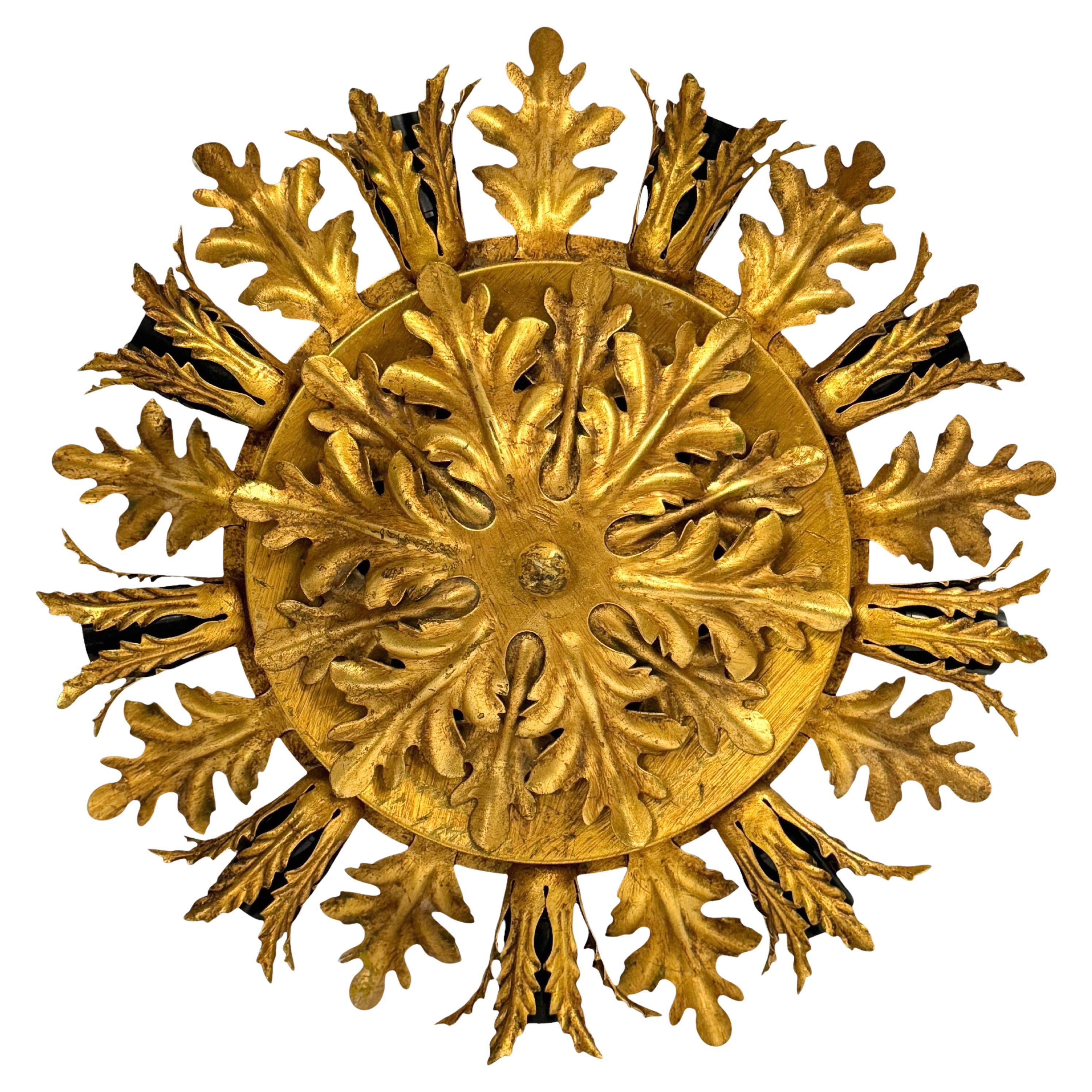 Vergoldete Acanthus-Blätter 9 Light Tole Hollywood Regency Flush Mount, Banci Italien