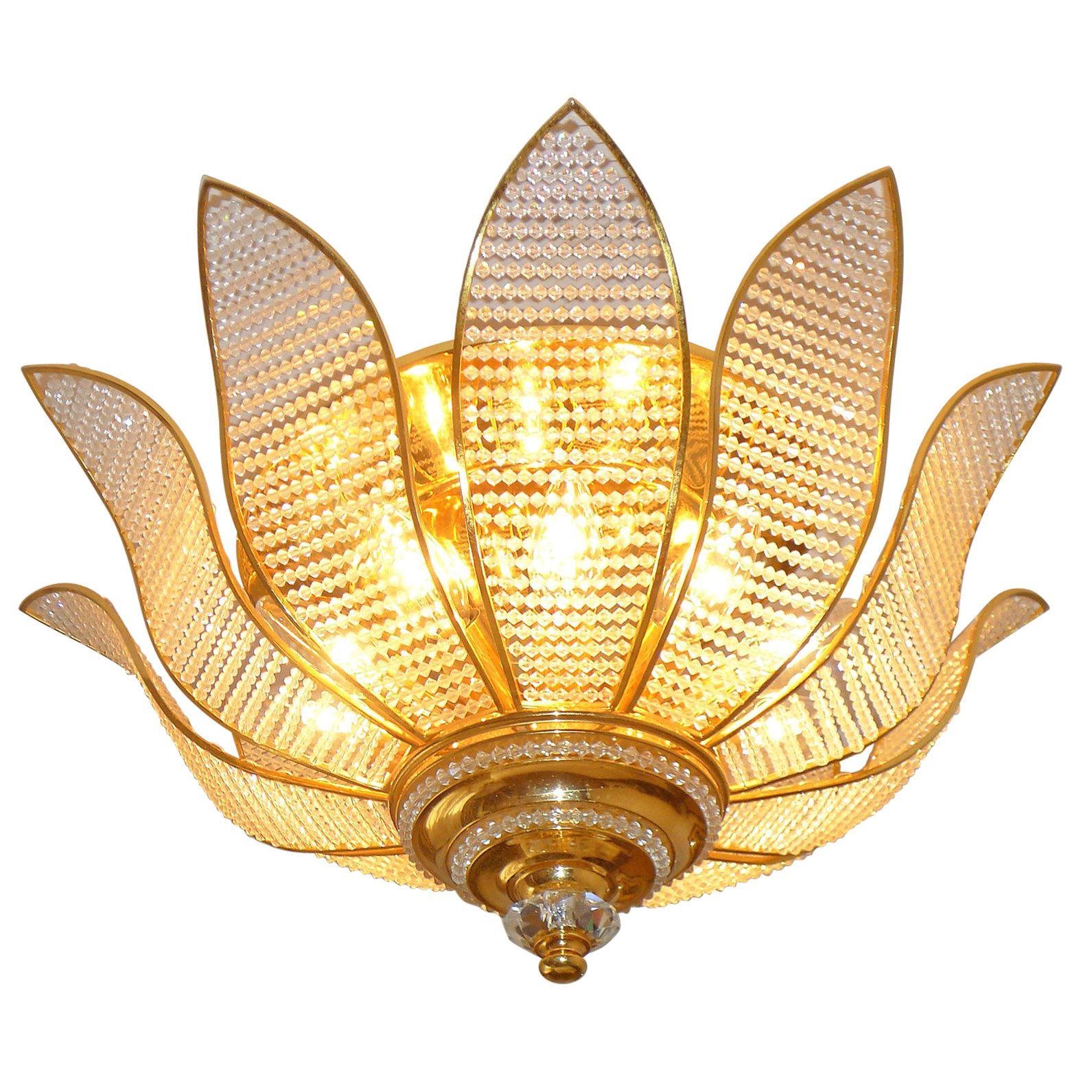 Lustre à 10 lumières Bakalowits Sunburst Hollywood Regency en cristal acrylique doré