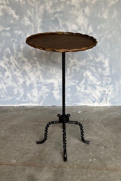 Gilt and Black Metal Drinks Table with Twisted Legs