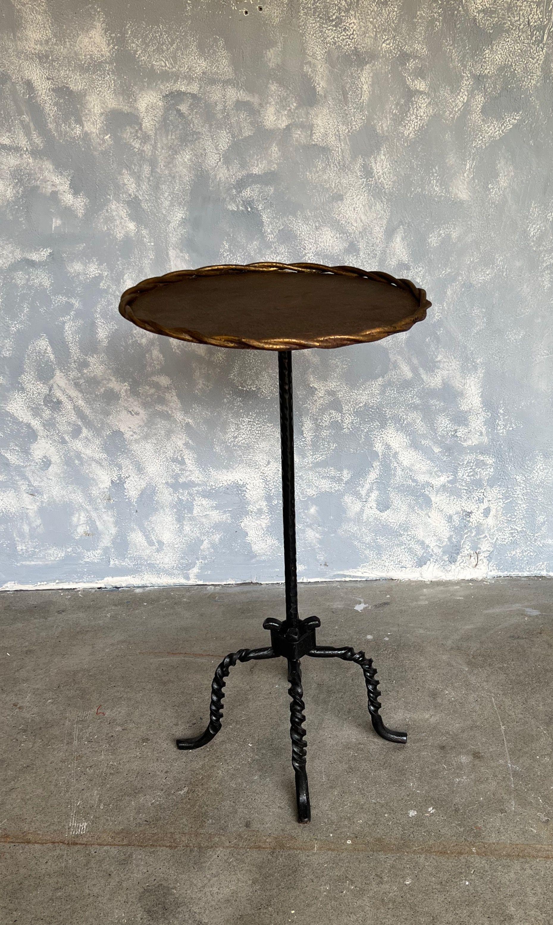 Mid-Century Modern Gilt and Black Metal Drinks Table with Twisted Legs