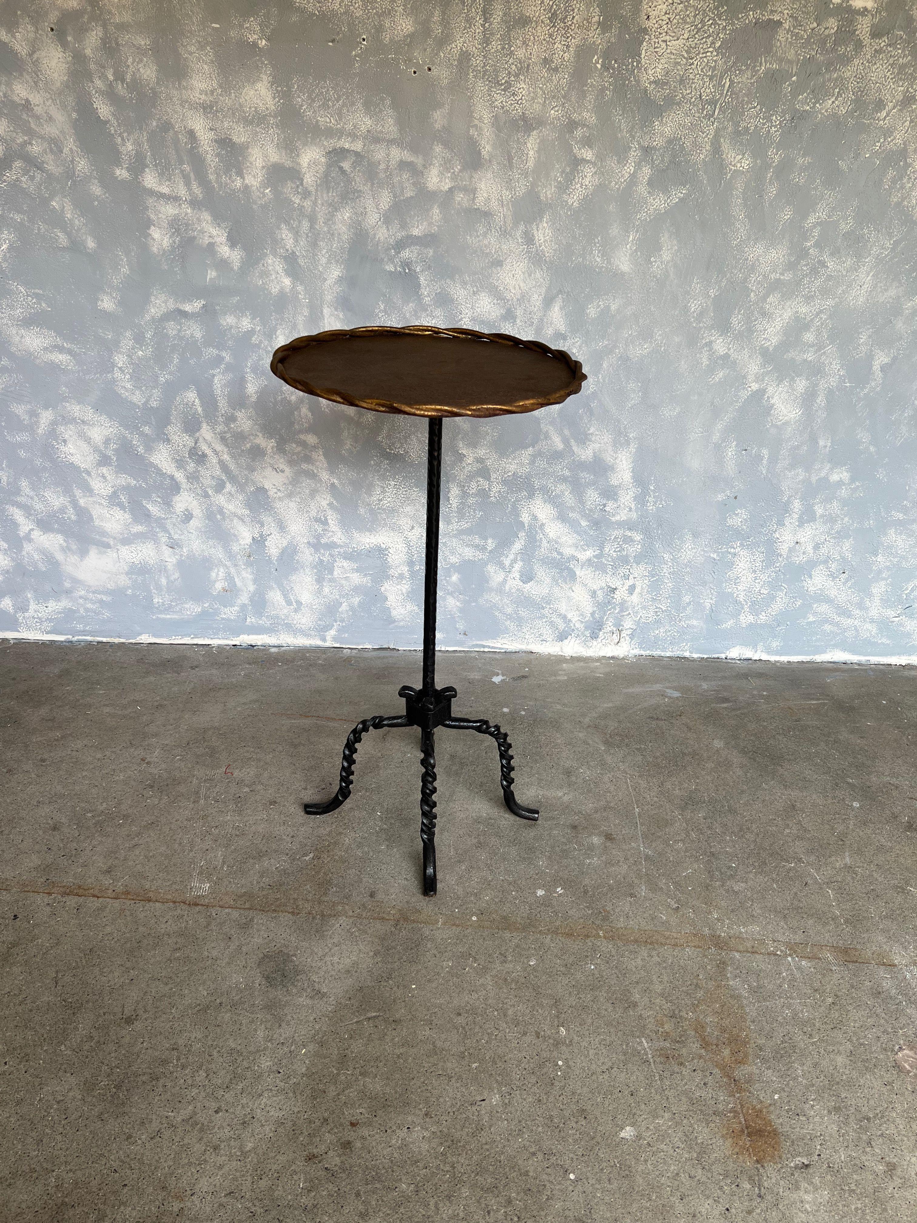 Spanish Gilt and Black Metal Drinks Table with Twisted Legs