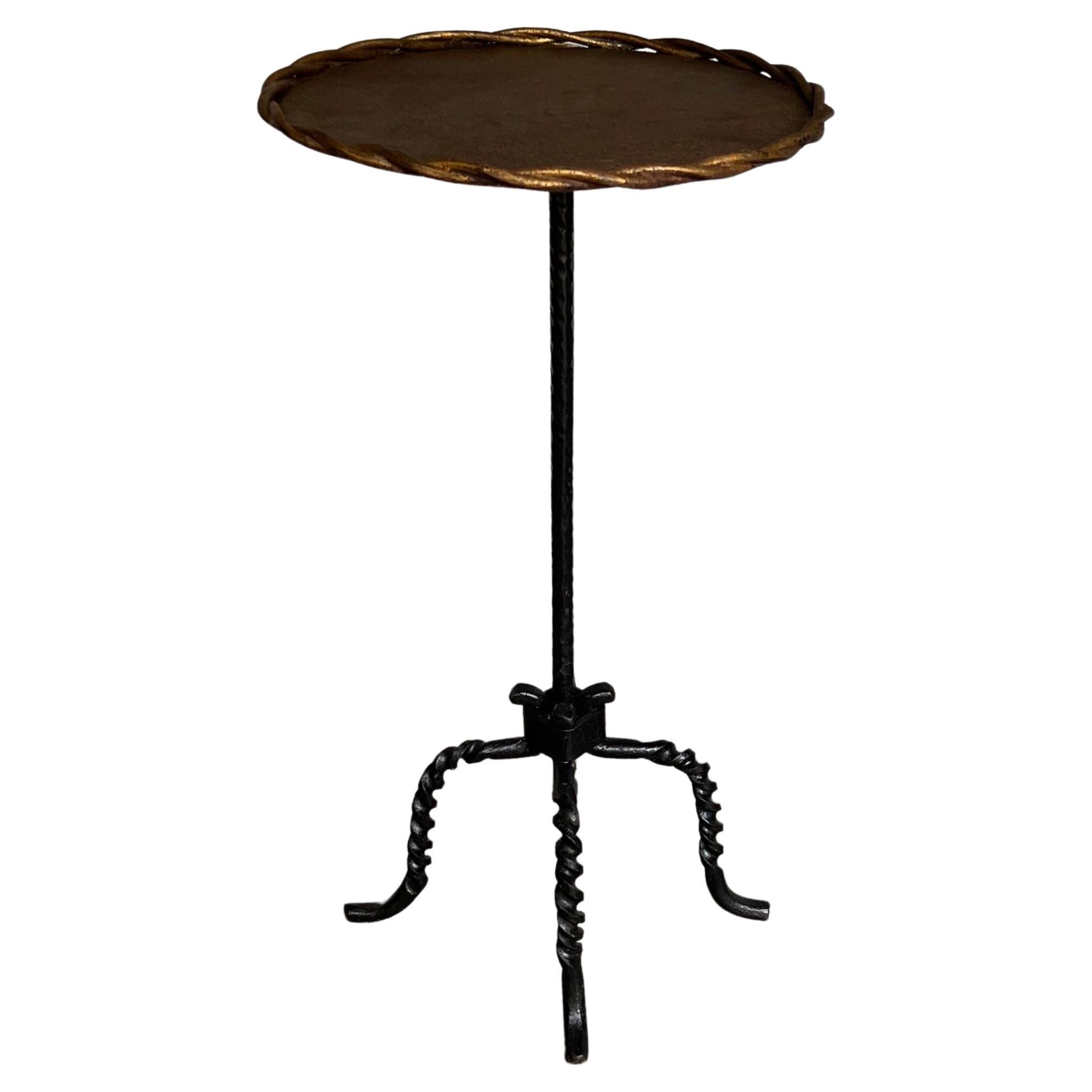 Gilt and Black Metal Drinks Table with Twisted Legs