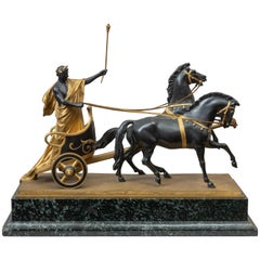 Antique Gilt and Black Patinated Roman Charioteer, Signed H.15Muller, German, circa 1910