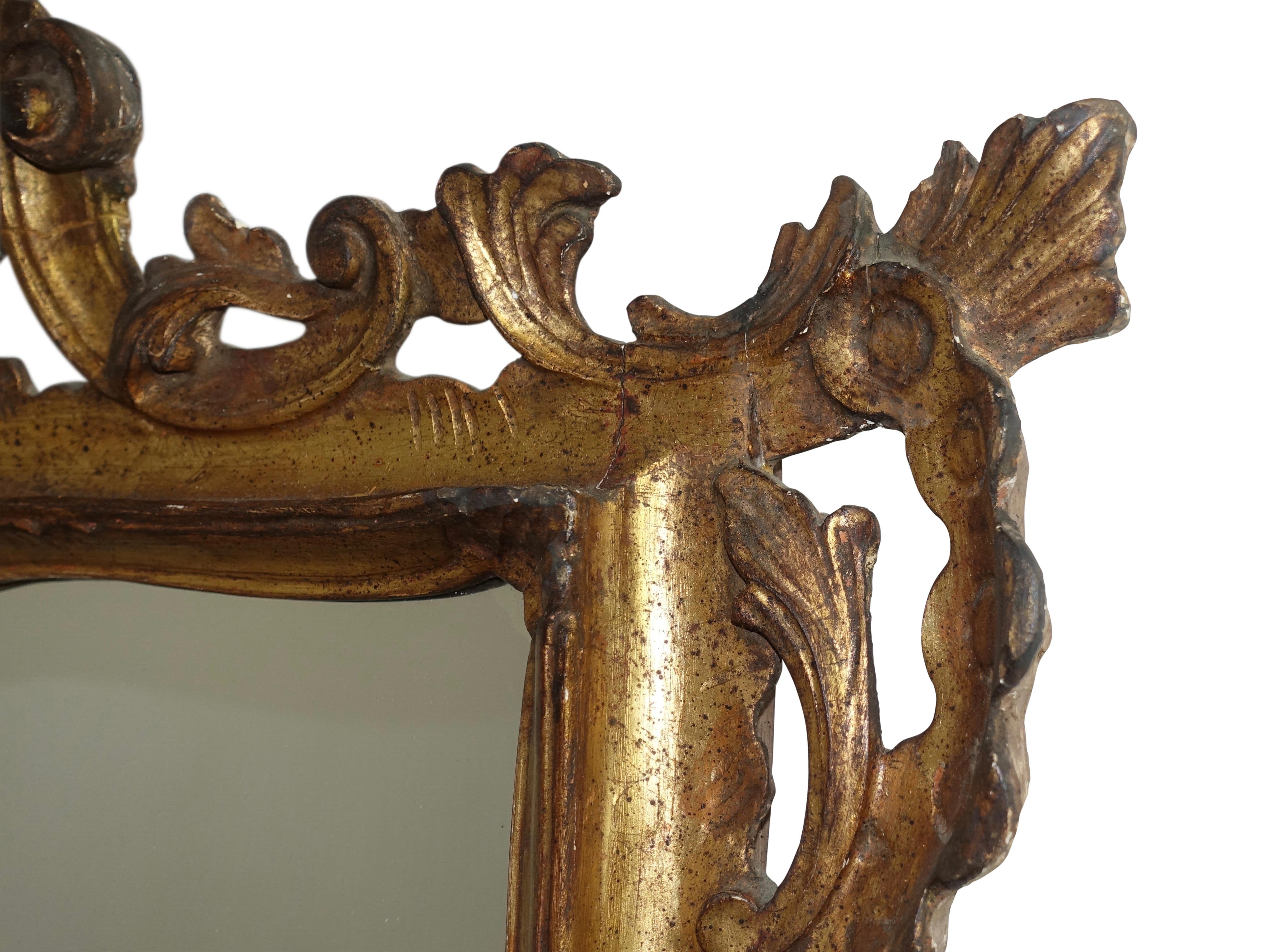 Gilt and Carved Wood Framed Mirror, Italian circa 1800 In Good Condition In San Francisco, CA