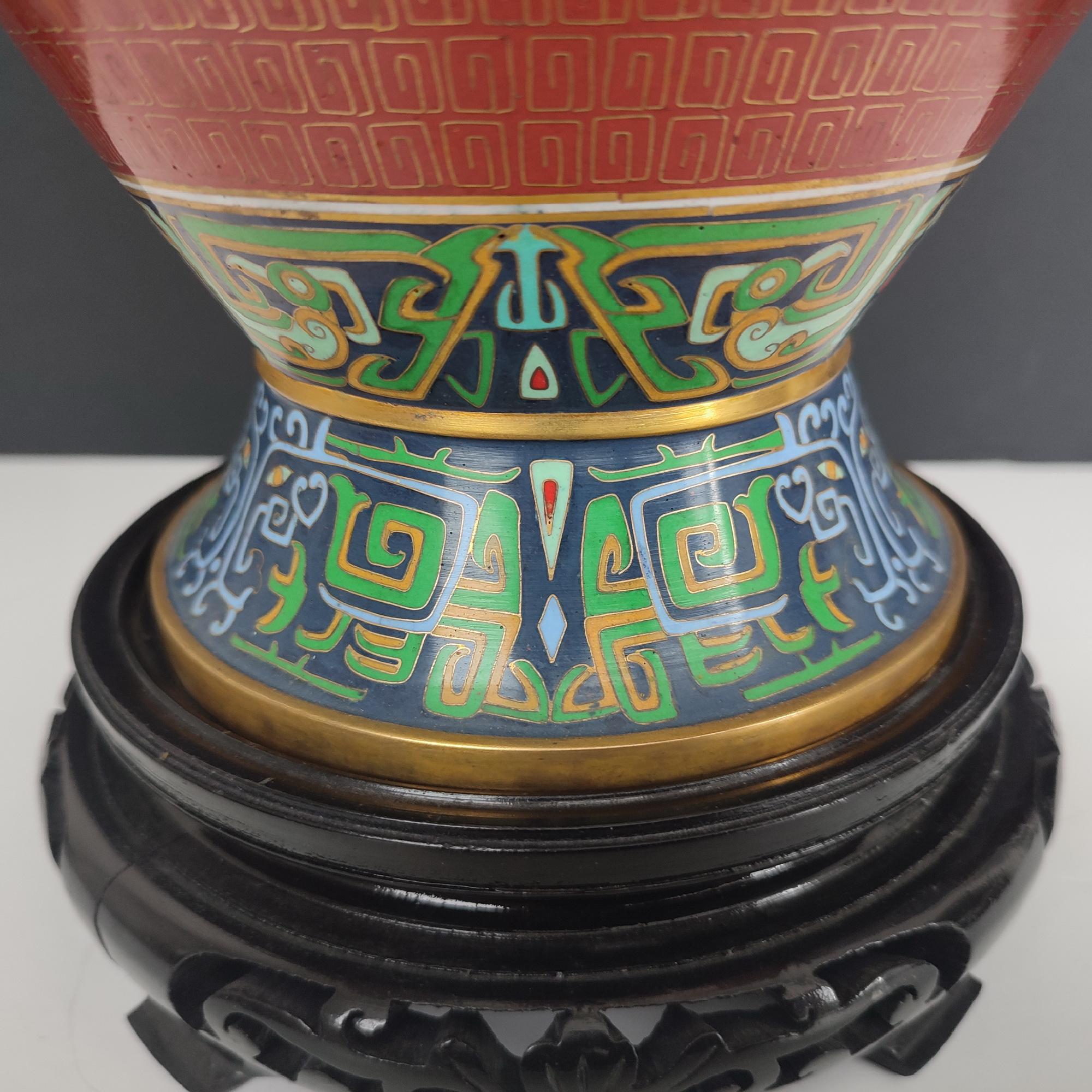 Gilt and Cloisonné Enamel Vase with Handles, Japan, 1950s For Sale 7