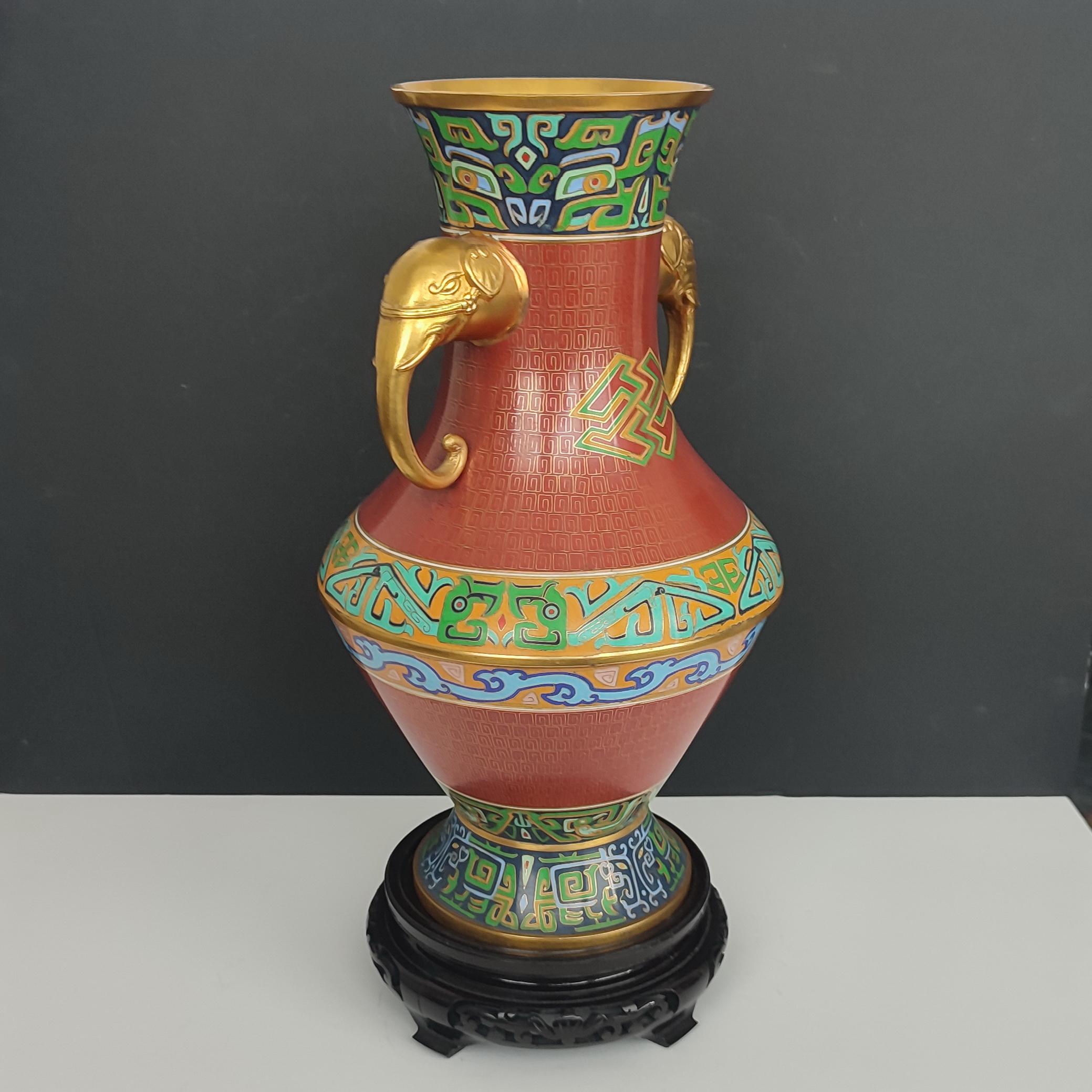 Cloissoné Gilt and Cloisonné Enamel Vase with Handles, Japan, 1950s For Sale