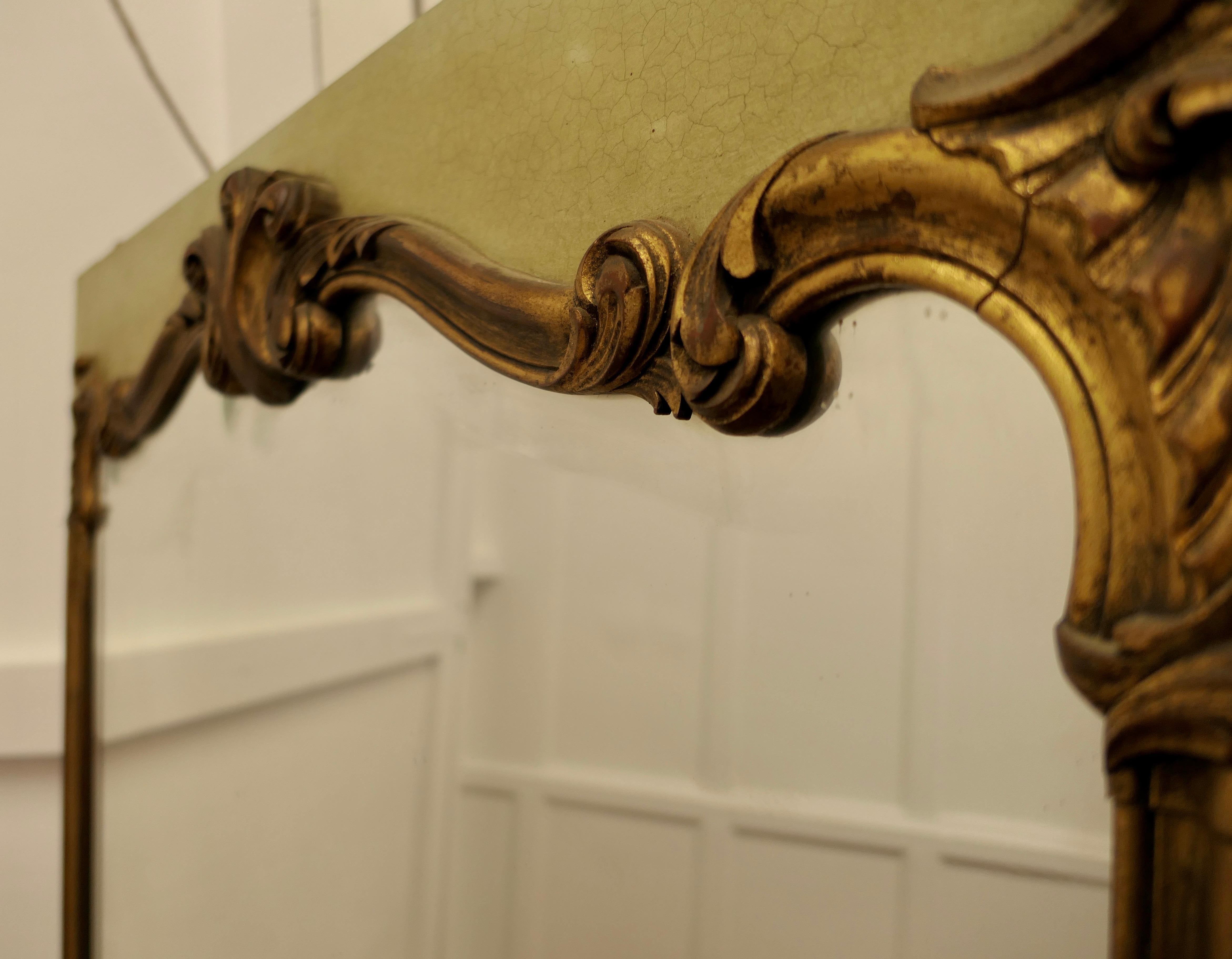 French Provincial Gilt and Crackle Paint Mirror Mounted Wall Panel For Sale