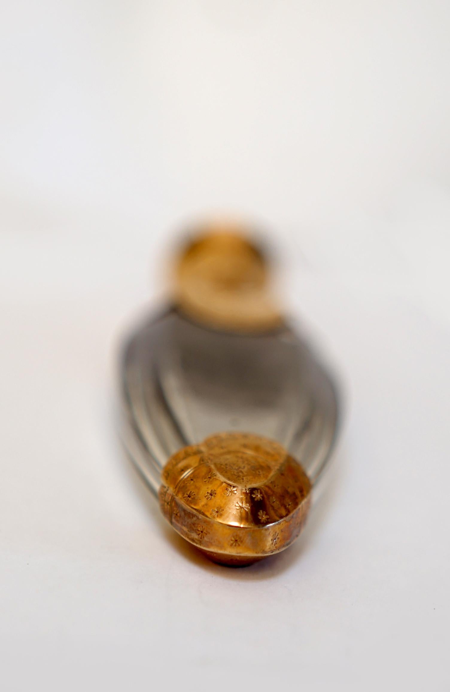 Gilt and Glass Metal Etched Perfume Bottle with CAP 1