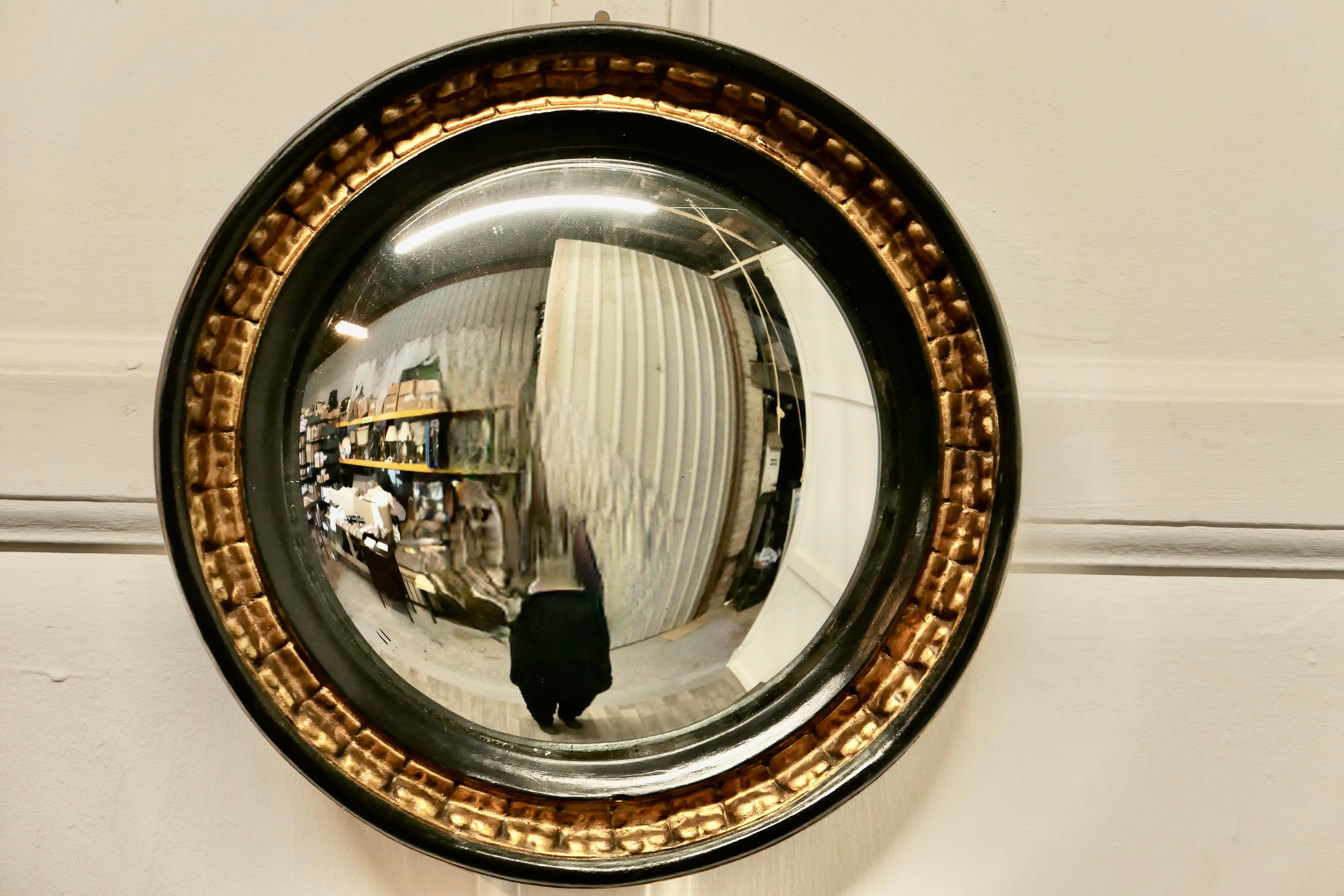 20th Century Gilt and Lacquer French Convex Wall Mirror